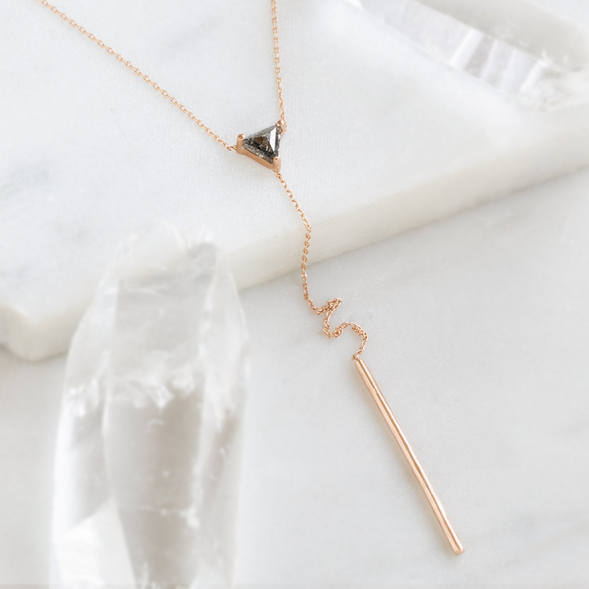 Alexis Russell Necklaces The Trillion Black Diamond Lariat Necklace | Yellow, Rose or White Gold