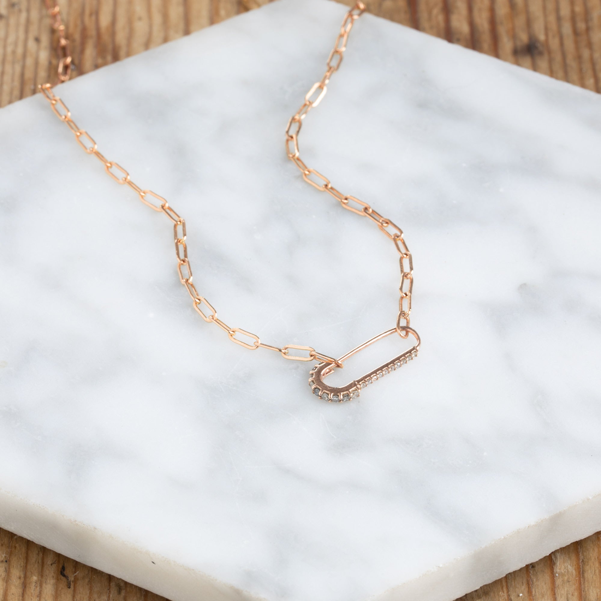 Alexis Russell Necklaces The White Diamond Pavé Pin Necklace | Rose Gold or Sterling Silver
