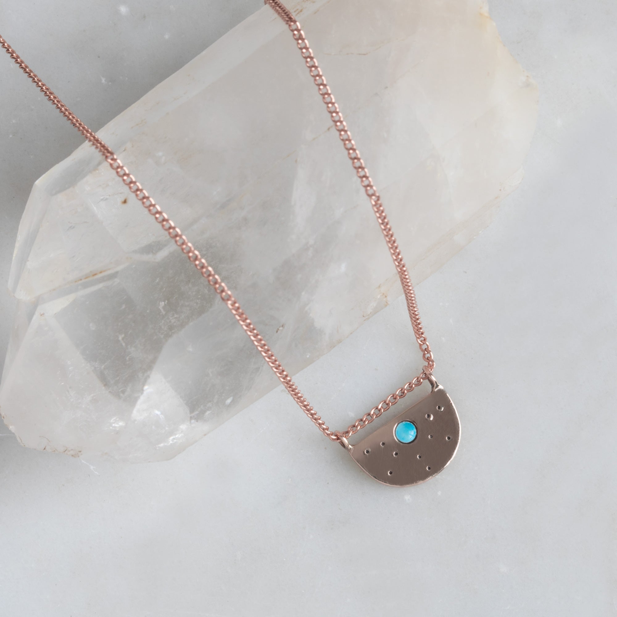 Alexis Russell Necklaces The Turquoise Half Moon Stardust Necklace | Rose Gold