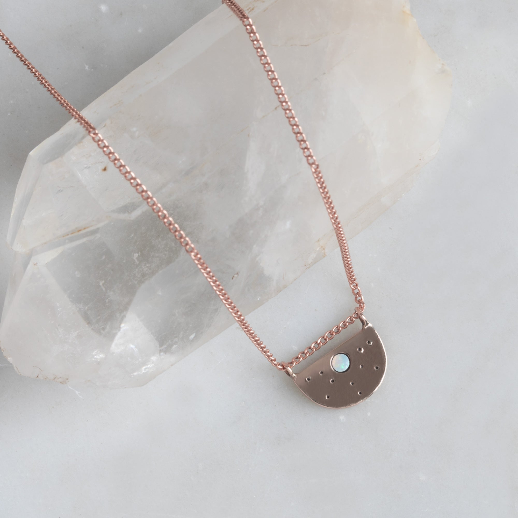 Alexis Russell Necklaces The Opal Half Moon Stardust Necklace | Rose Gold