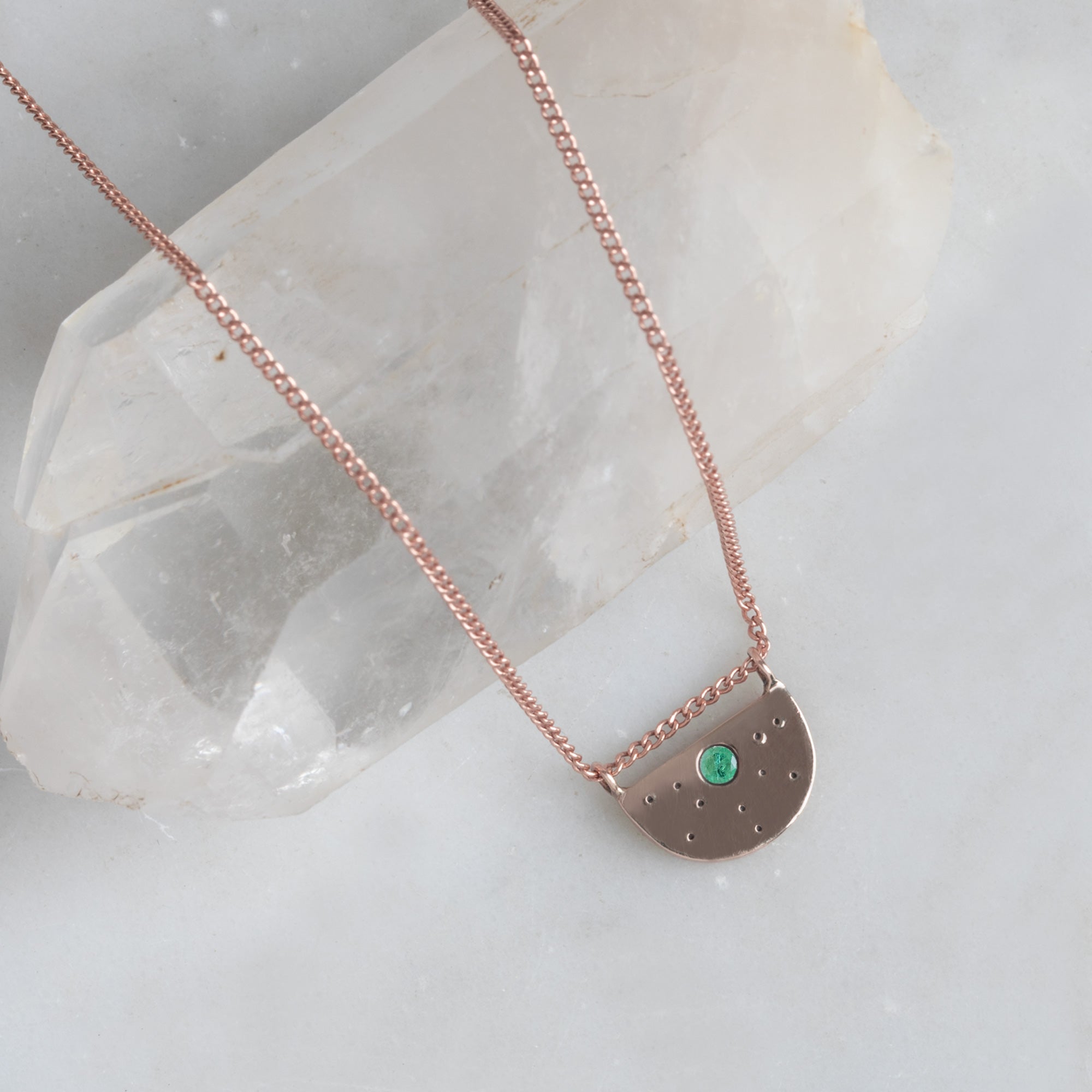 Alexis Russell Necklaces The Emerald Half Moon Stardust Necklace | Rose Gold