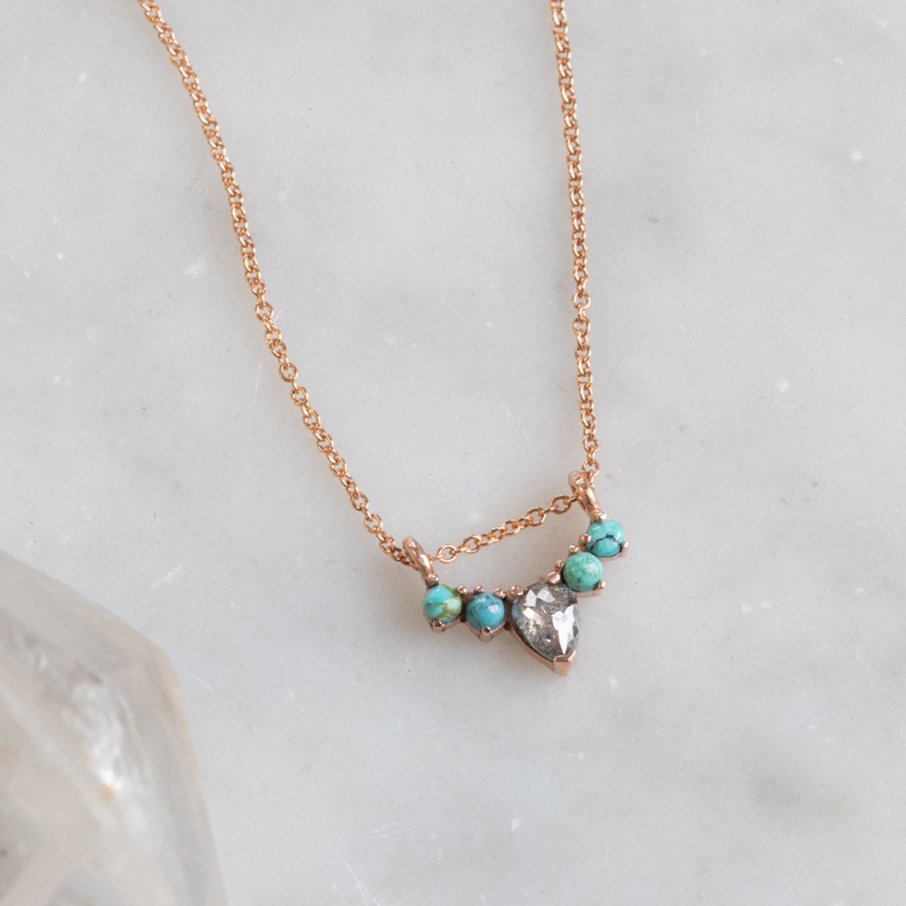 Alexis Russell Necklaces The Turquoise + Diamond Sunburst Necklace | Yellow, Rose or White Gold