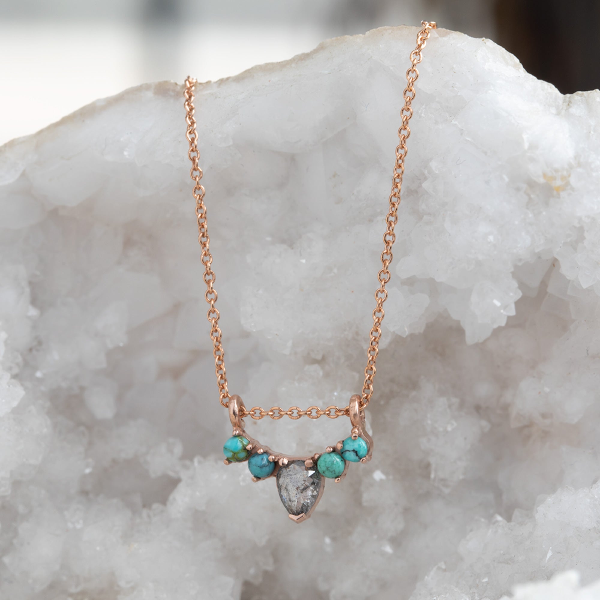 Alexis Russell Necklaces The Turquoise + Diamond Sunburst Necklace | Yellow, Rose or White Gold