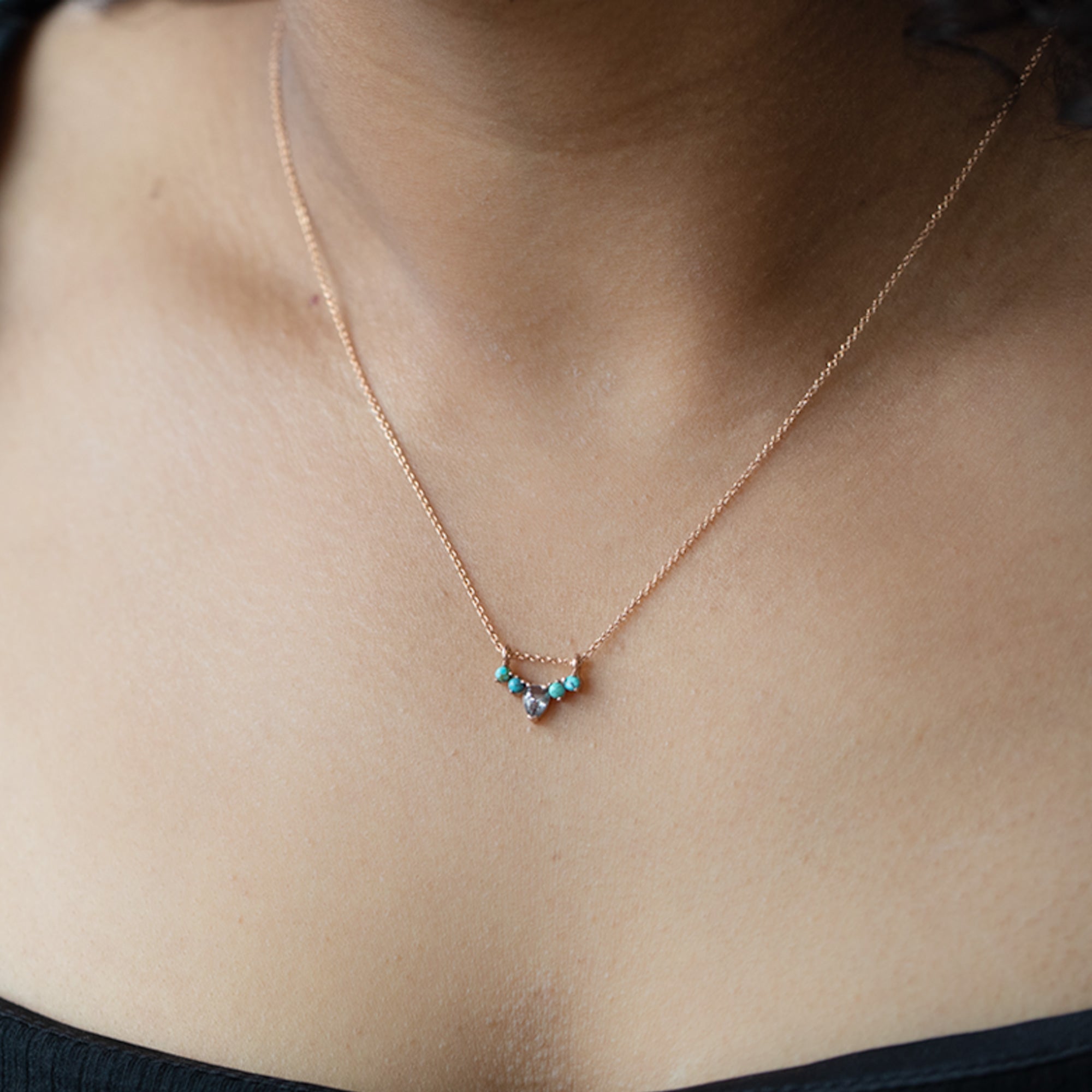 Alexis Russell Necklaces The Turquoise + Diamond Sunburst Necklace | Yellow, Rose or White Gold