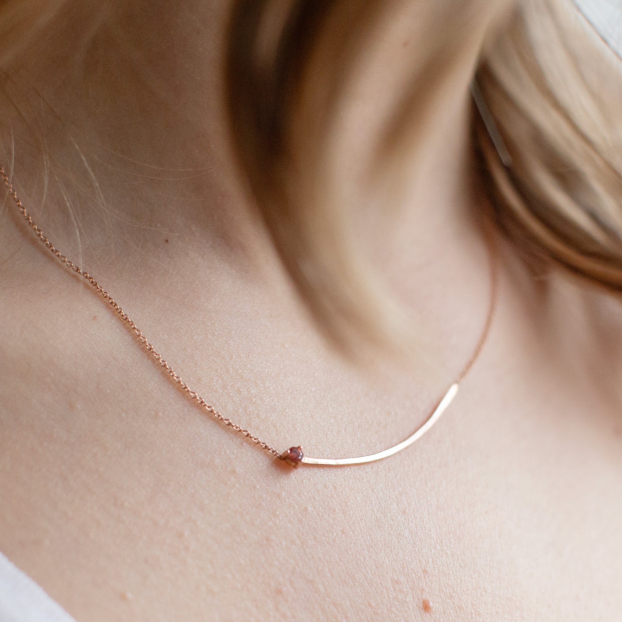 Alexis Russell Necklaces The Sunstone Gemstone Arc Necklace | Yellow, Rose or White Gold