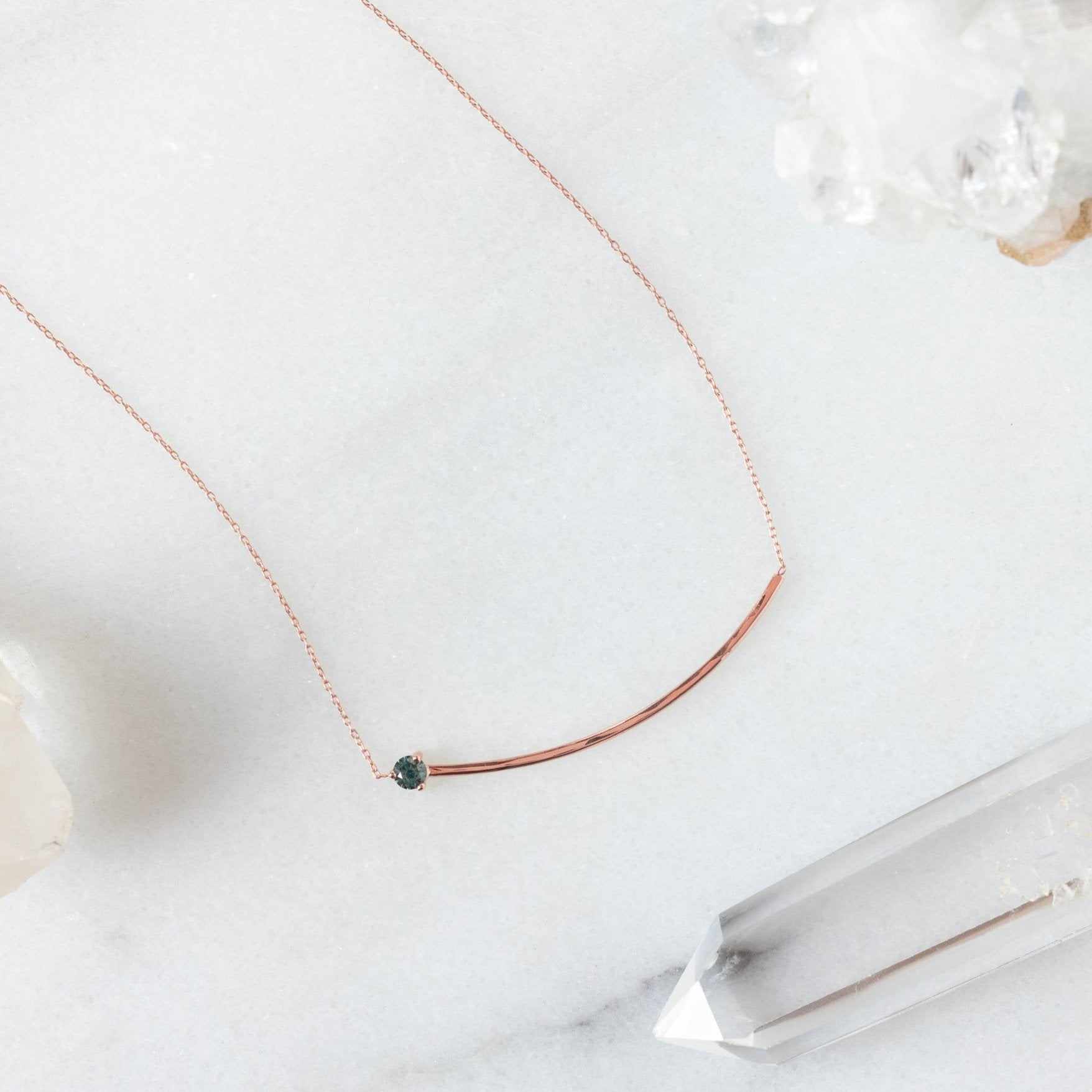 Alexis Russell Necklaces The Blue Montana Sapphire Gemstone Arc Necklace | Yellow, Rose or White Gold