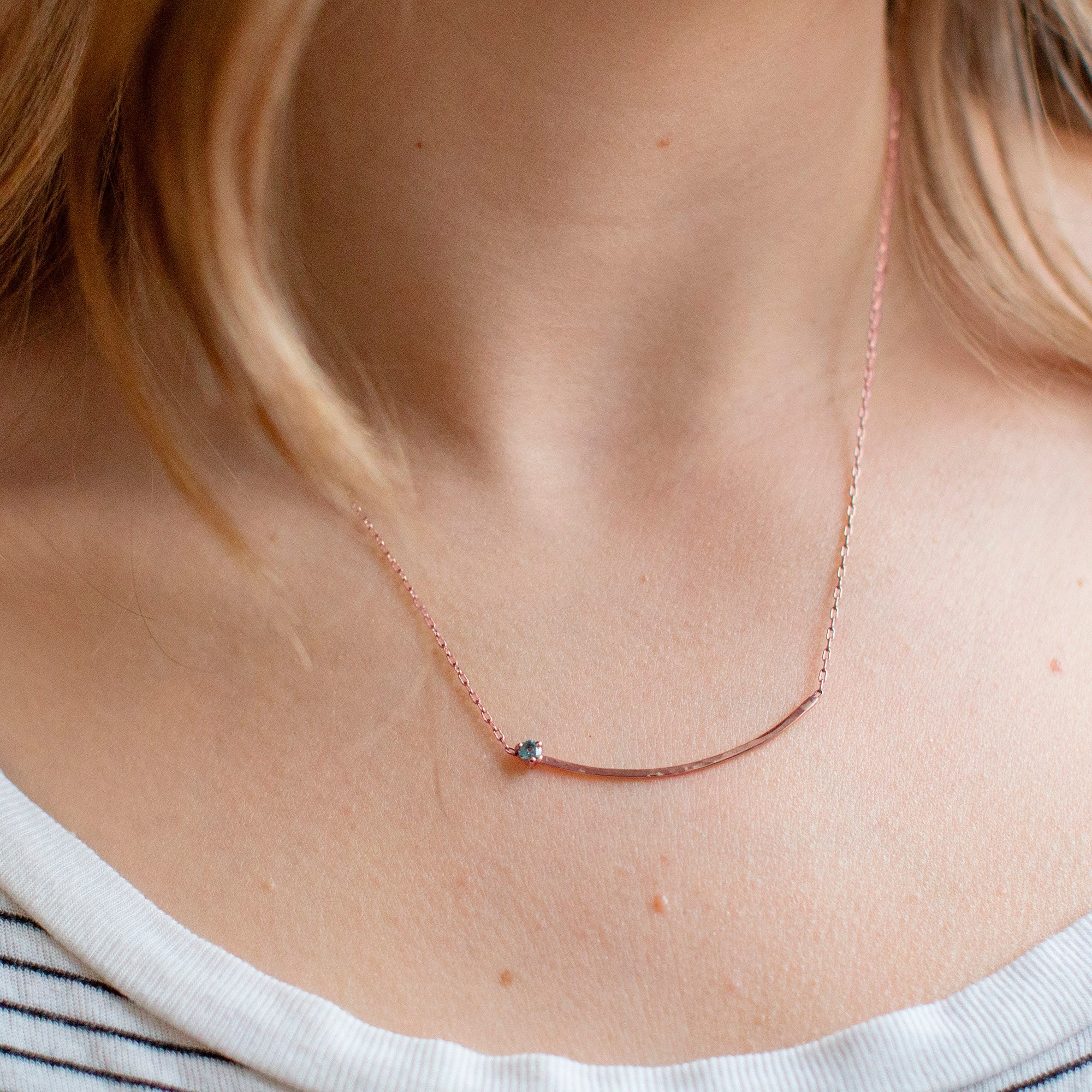 Alexis Russell Necklaces The Blue Montana Sapphire Gemstone Arc Necklace | Yellow, Rose or White Gold