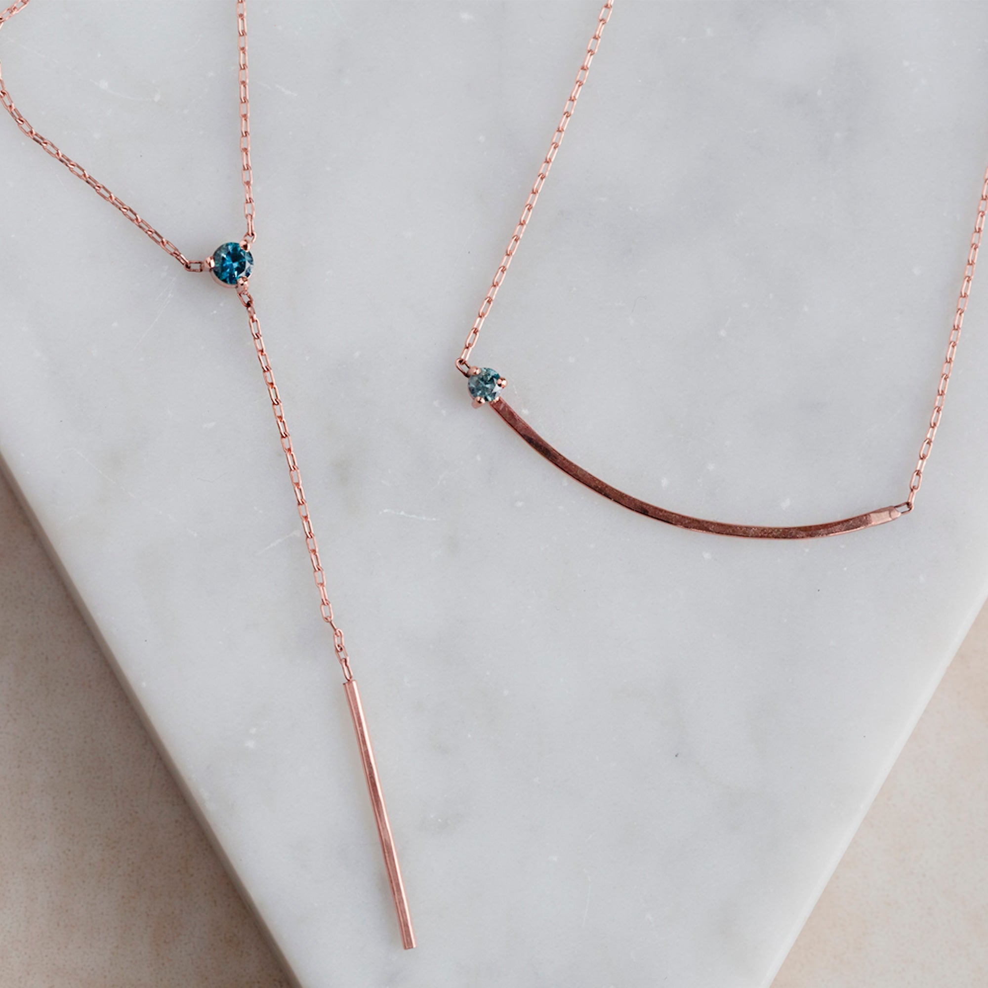 Alexis Russell Necklaces The Blue Montana Sapphire Gemstone Arc Necklace | Yellow, Rose or White Gold