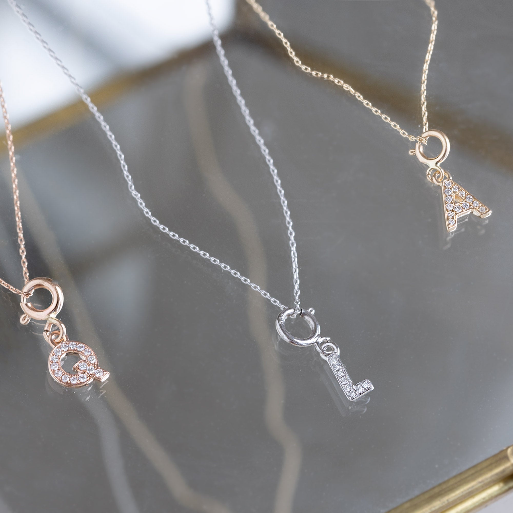 Alexis Russell Necklaces The Pavé Diamond Letter Charm Necklace | Rose Gold