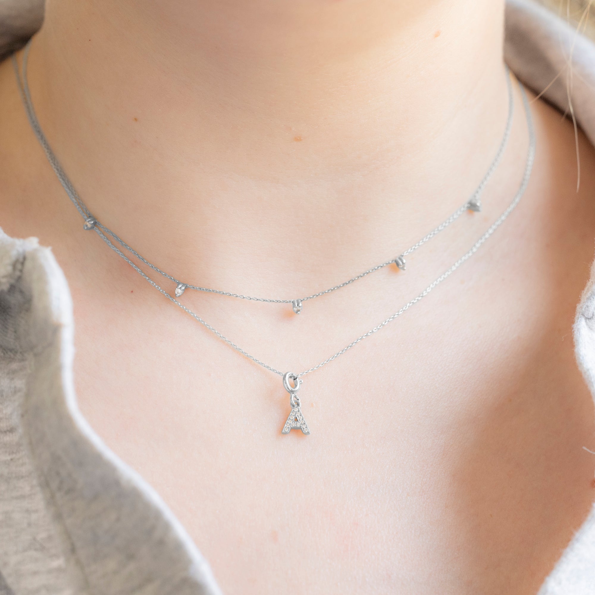 Alexis Russell Necklaces The Pavé Diamond Letter Charm Necklace | Rose Gold