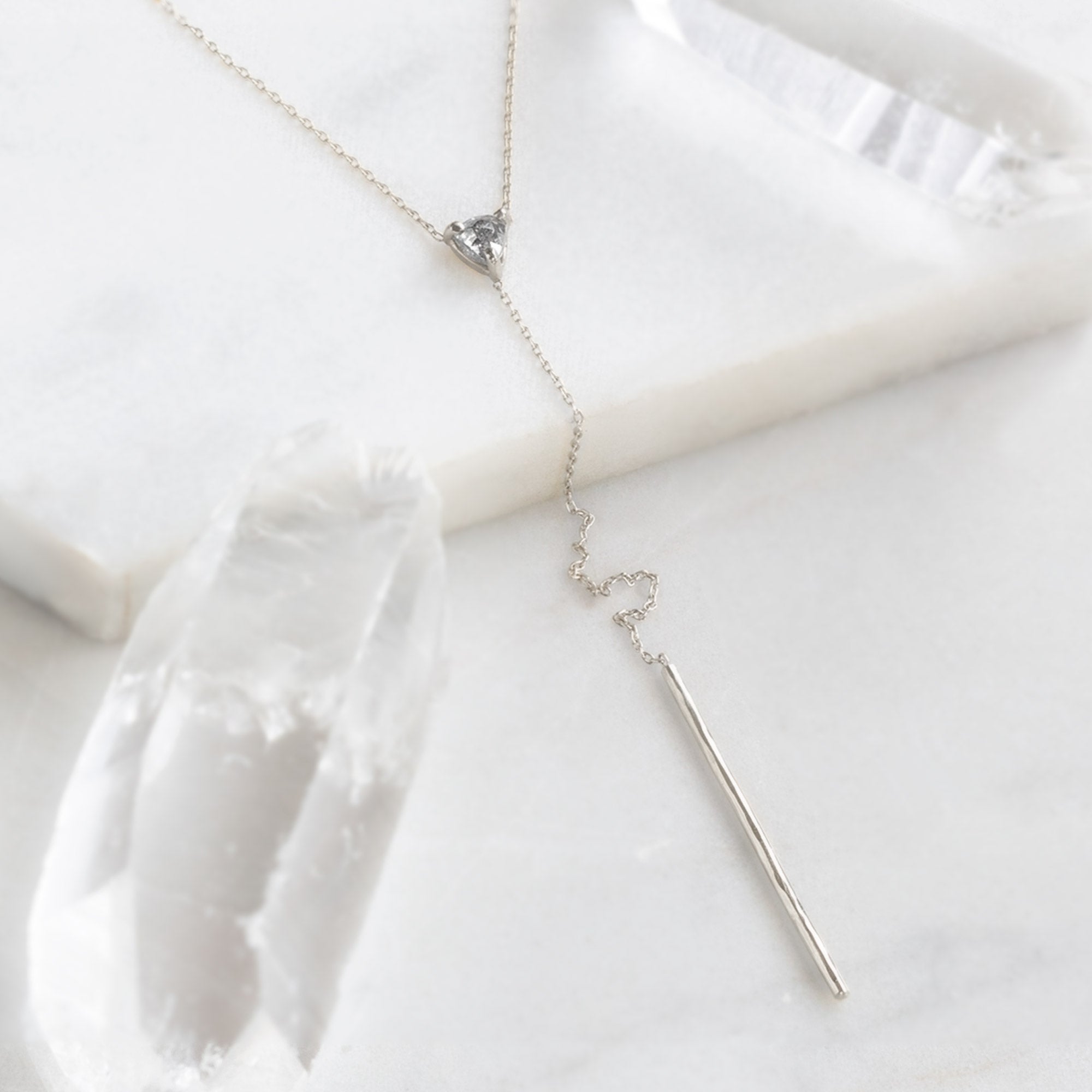 Alexis Russell Necklaces The Trillion Salt and Pepper Diamond Lariat Necklace | Yellow, Rose or White Gold
