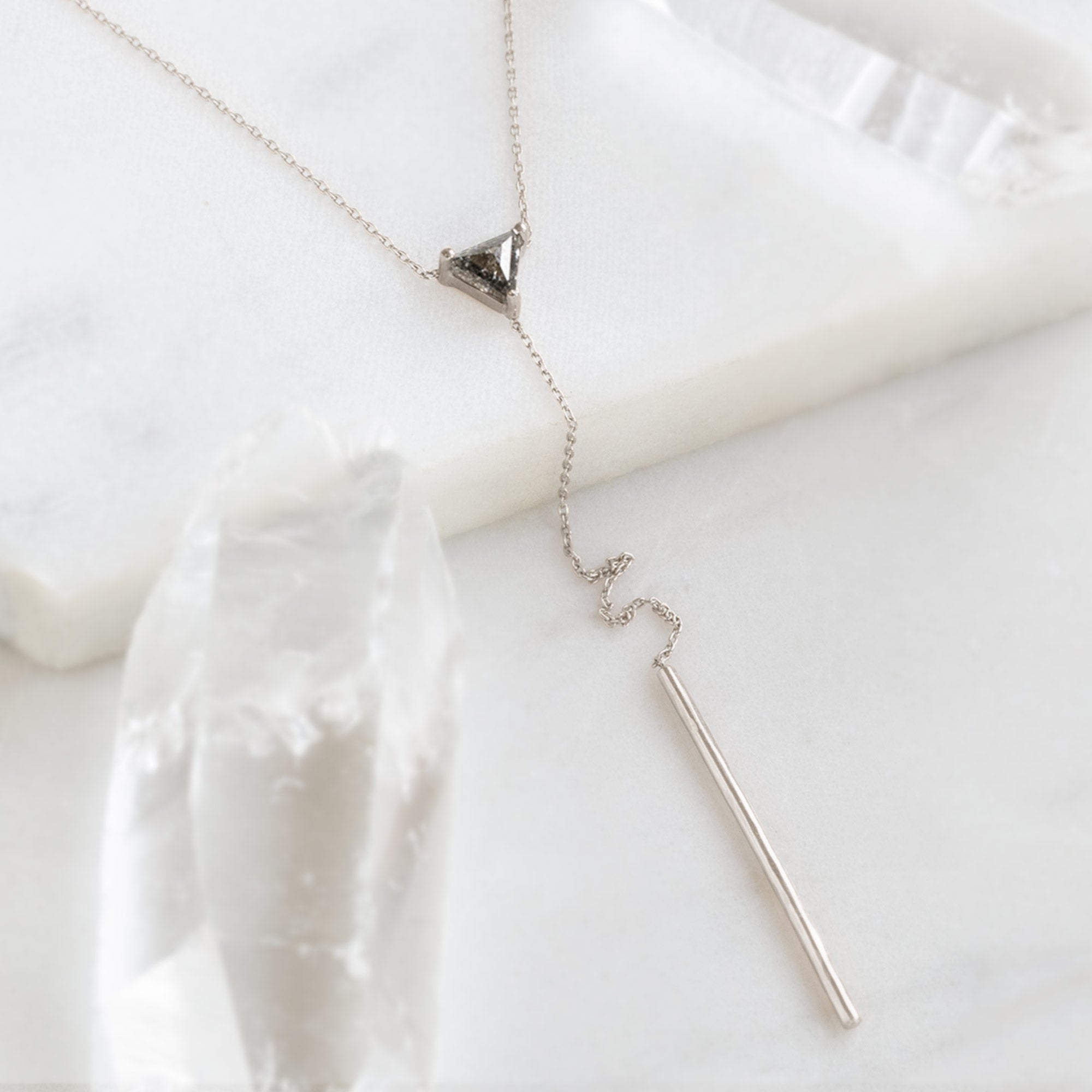 Alexis Russell Necklaces The Trillion Black Diamond Lariat Necklace | White Gold