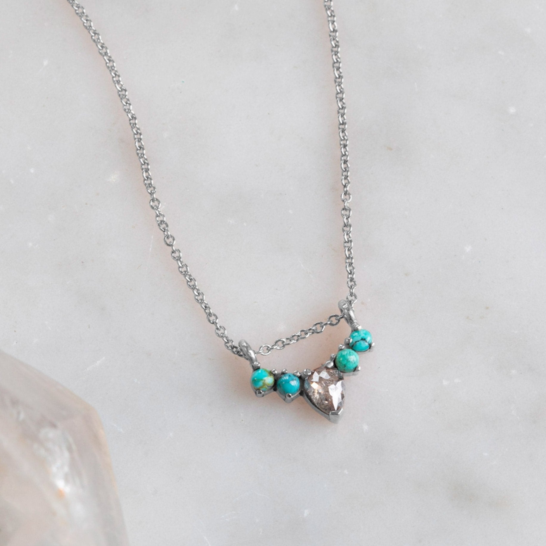Alexis Russell Necklaces The Turquoise + Diamond Sunburst Necklace | Yellow, Rose or White Gold