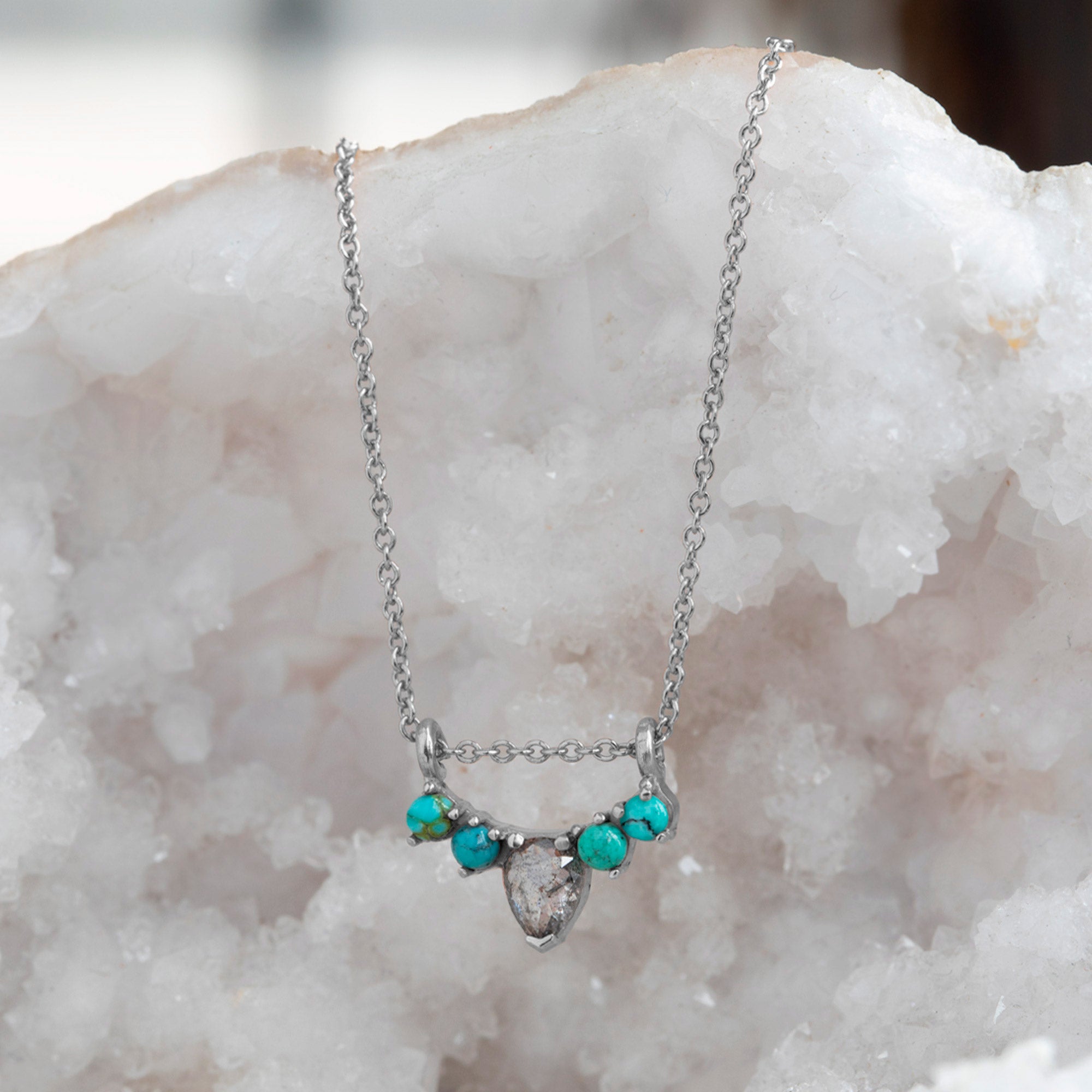 Alexis Russell Necklaces The Turquoise + Diamond Sunburst Necklace | Yellow, Rose or White Gold