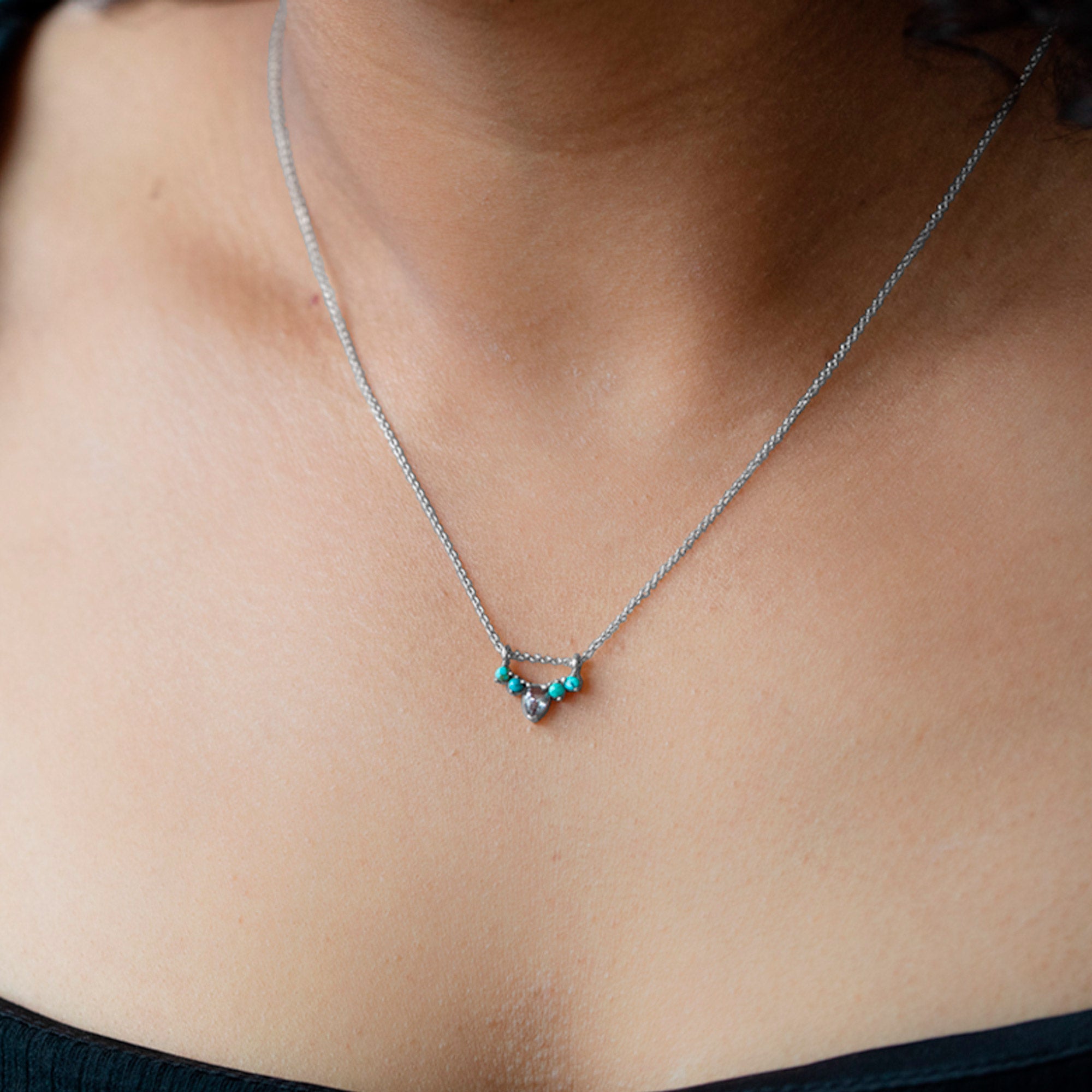 Alexis Russell Necklaces The Turquoise + Diamond Sunburst Necklace | Yellow, Rose or White Gold