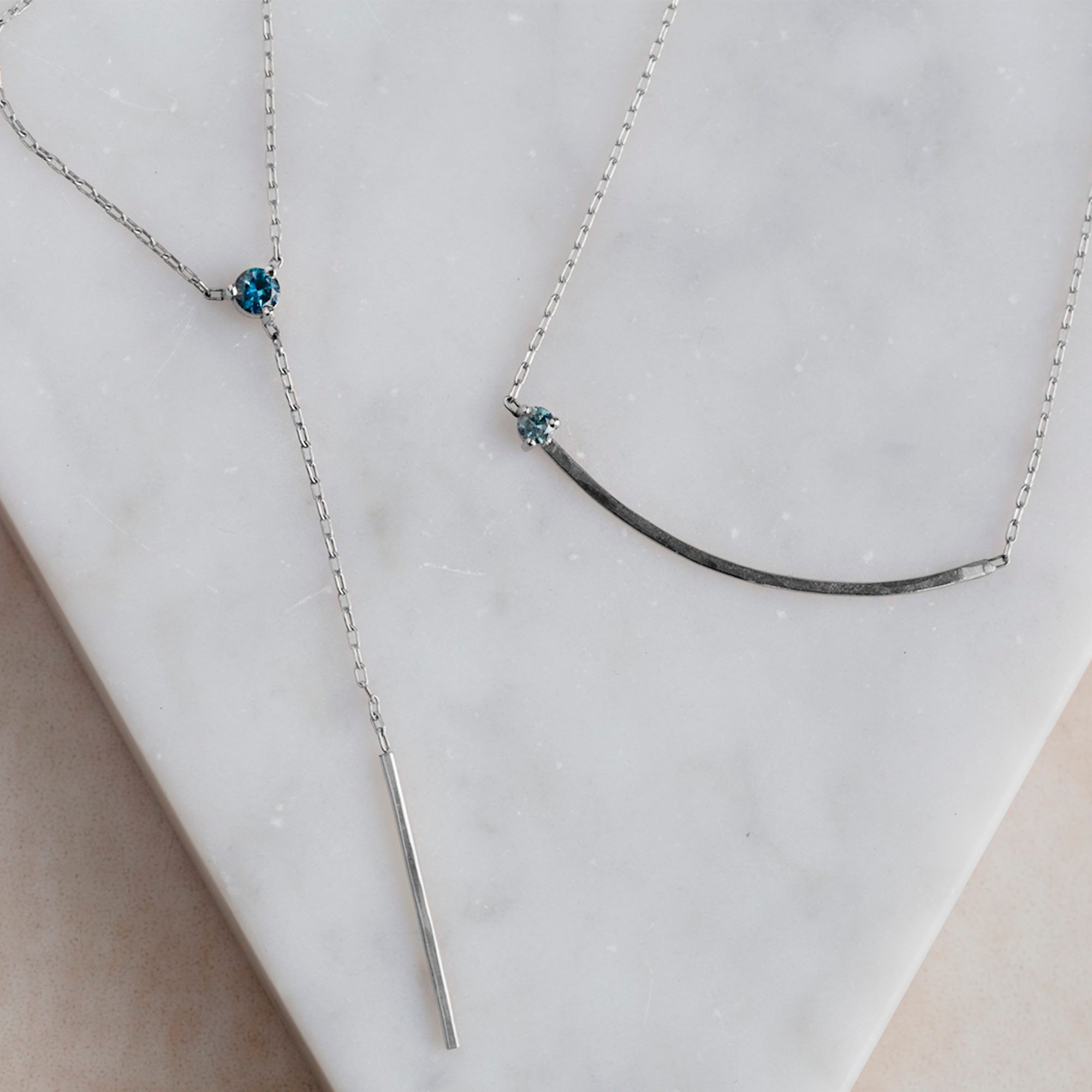 Alexis Russell Necklaces The Blue Montana Sapphire Gemstone Arc Necklace | Yellow, Rose or White Gold