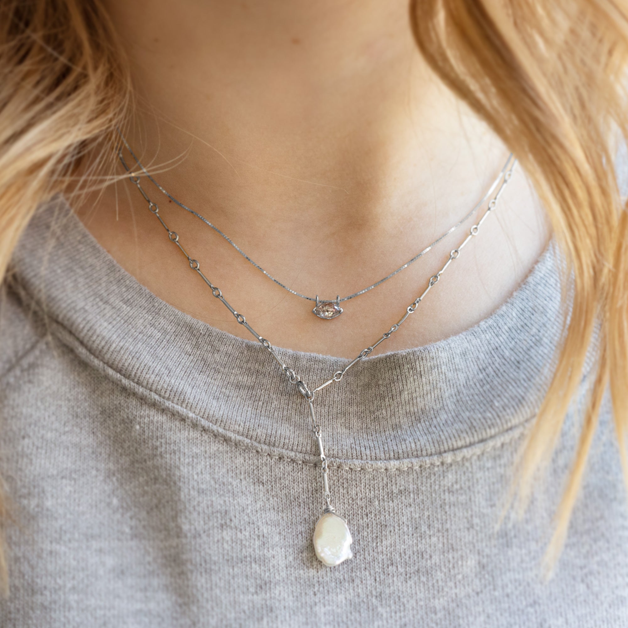 Alexis Russell Necklaces The Salt and Pepper Diamond Eye Necklace | White Gold