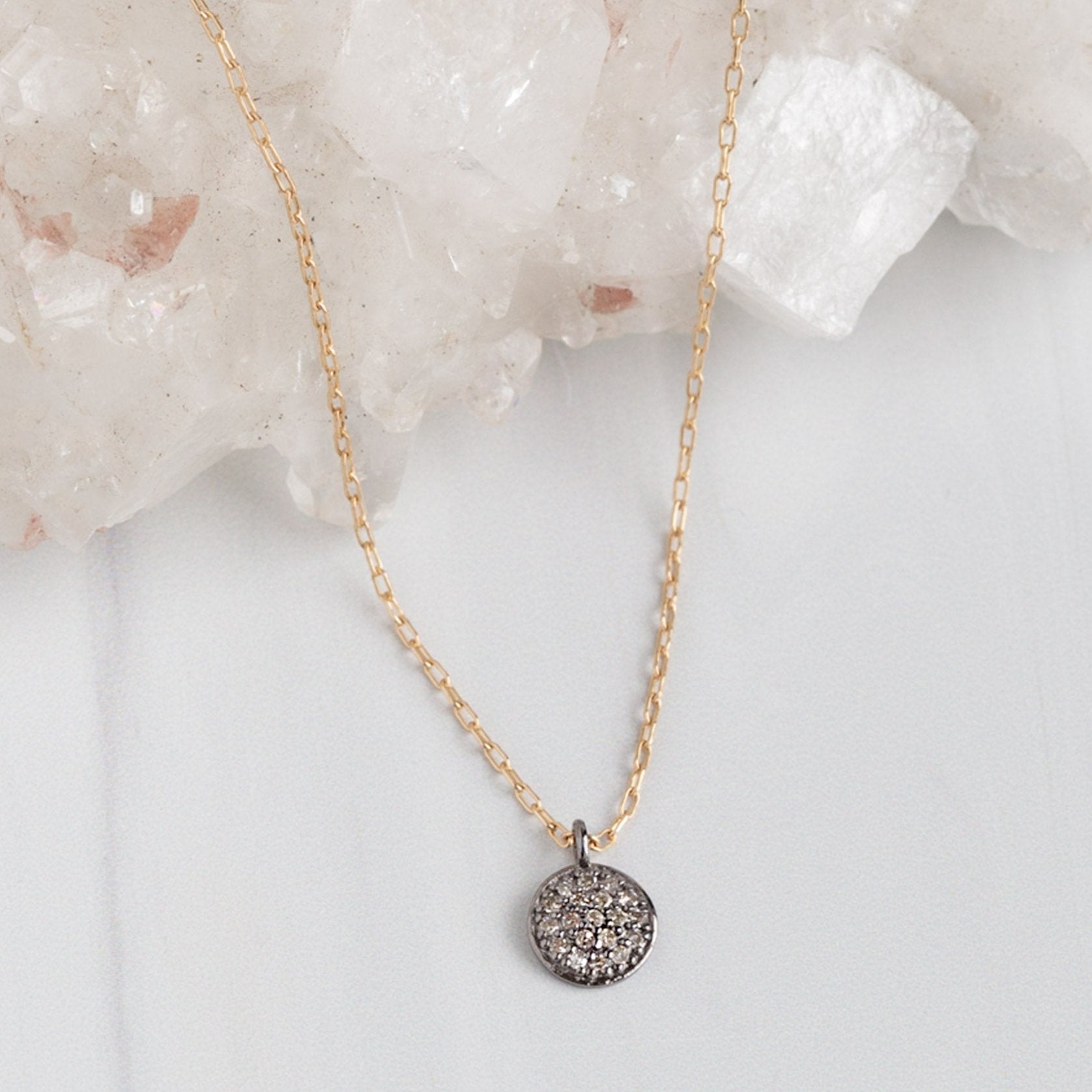 Alexis Russell Necklaces The White Diamond Pavé Disc Necklace | Yellow Gold or Sterling Silver