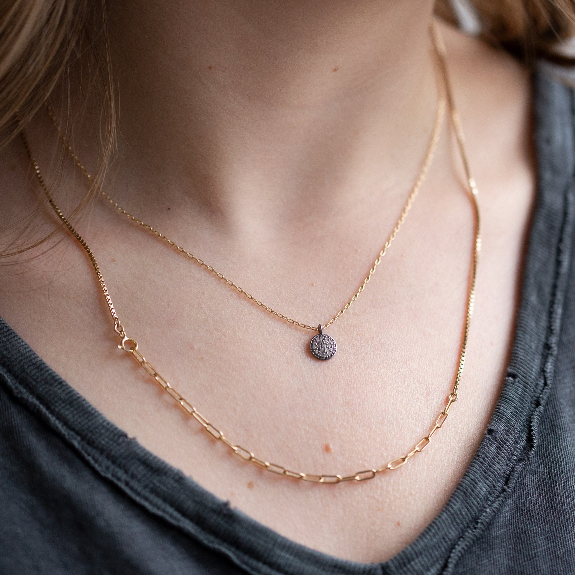 Alexis Russell Necklaces The White Diamond Pavé Disc Necklace | Yellow Gold or Sterling Silver