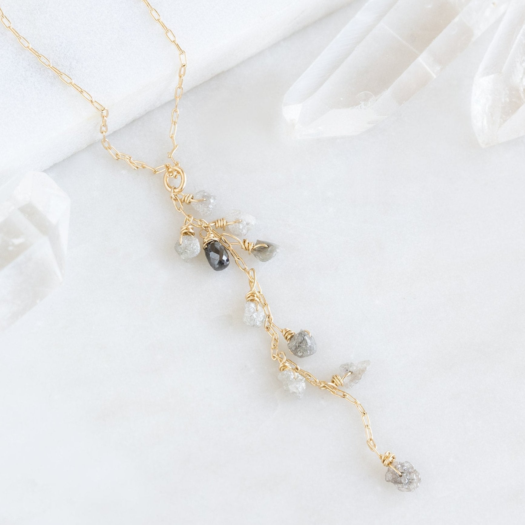 Alexis Russell Necklaces The Rough Grey Diamond Cascade Necklace | Yellow, Rose or Sterling Silver