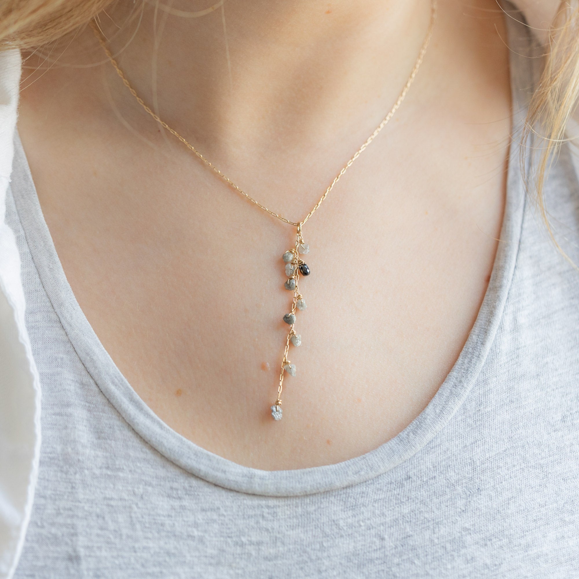 Alexis Russell Necklaces The Rough Grey Diamond Cascade Necklace | Yellow, Rose or Sterling Silver