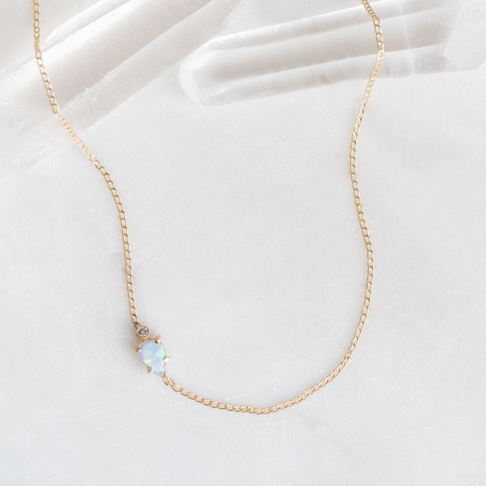 Alexis Russell Necklaces The Asymmetrical Opal + Diamond Necklace | Yellow Gold
