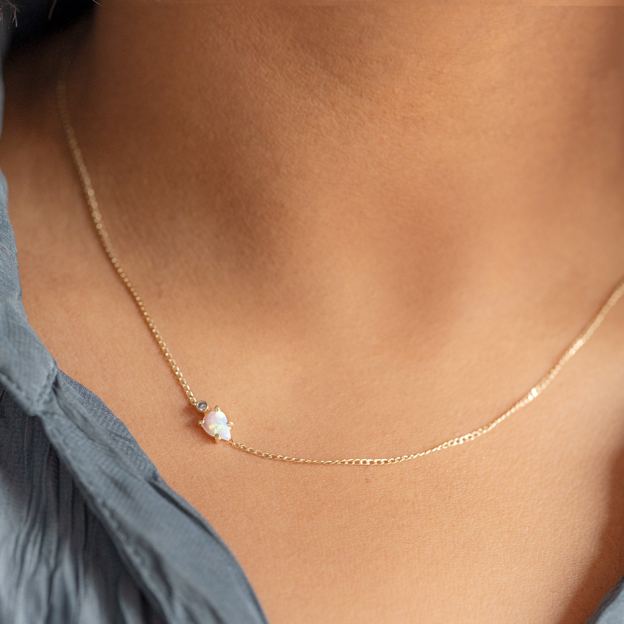 Alexis Russell Necklaces The Asymmetrical Opal + Diamond Necklace | Yellow Gold