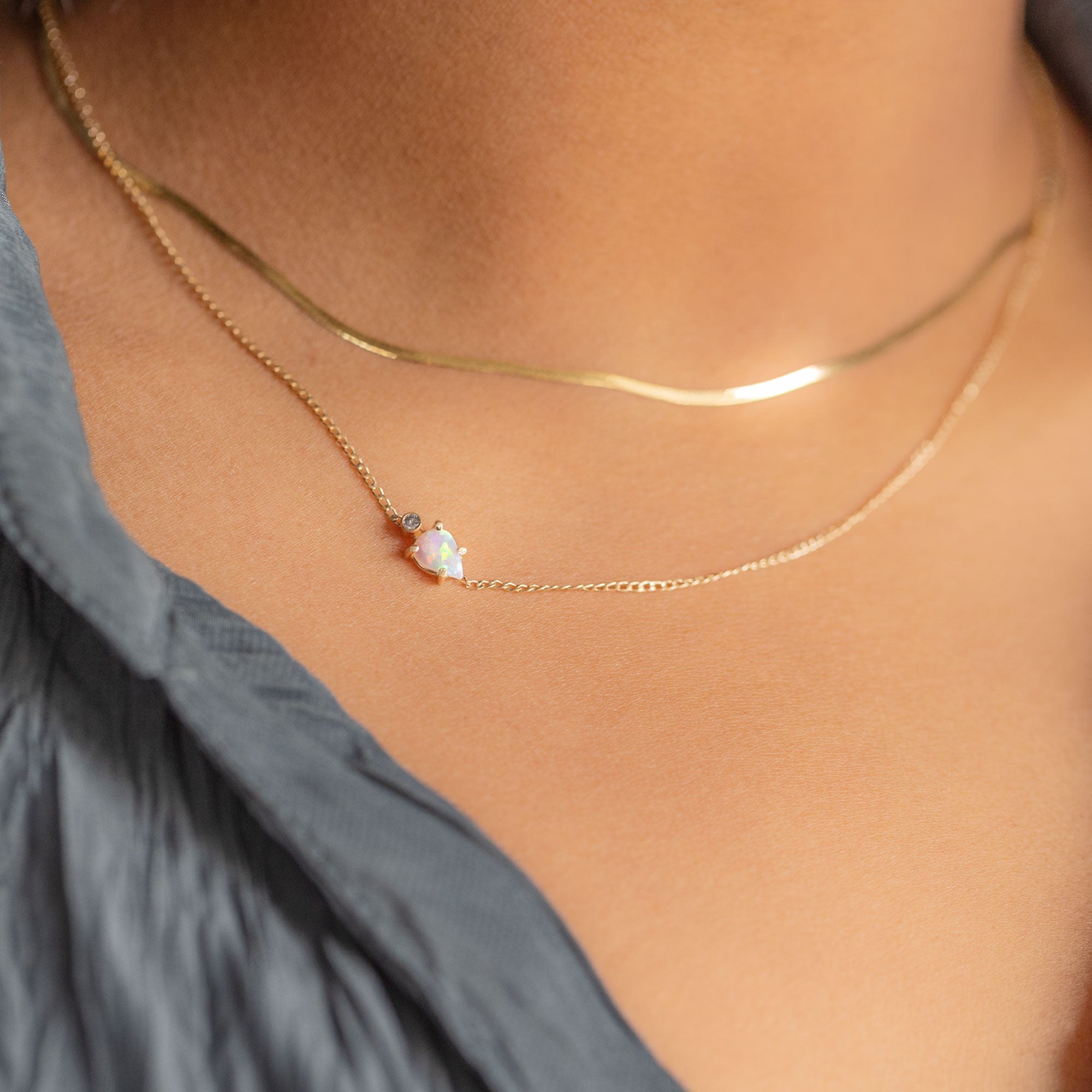 Alexis Russell Necklaces The Asymmetrical Opal + Diamond Necklace | Yellow Gold
