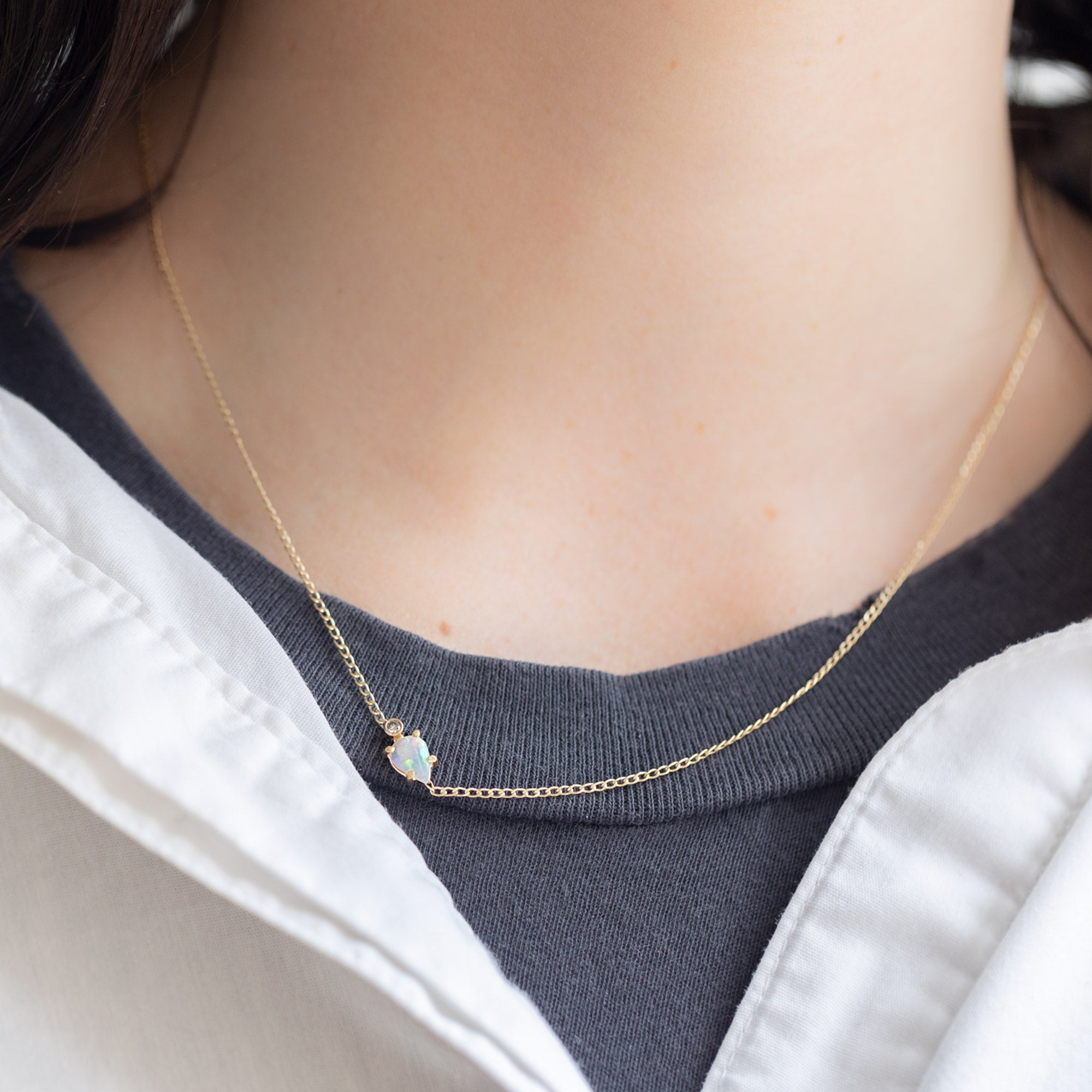 Alexis Russell Necklaces The Asymmetrical Opal + Diamond Necklace | Yellow Gold