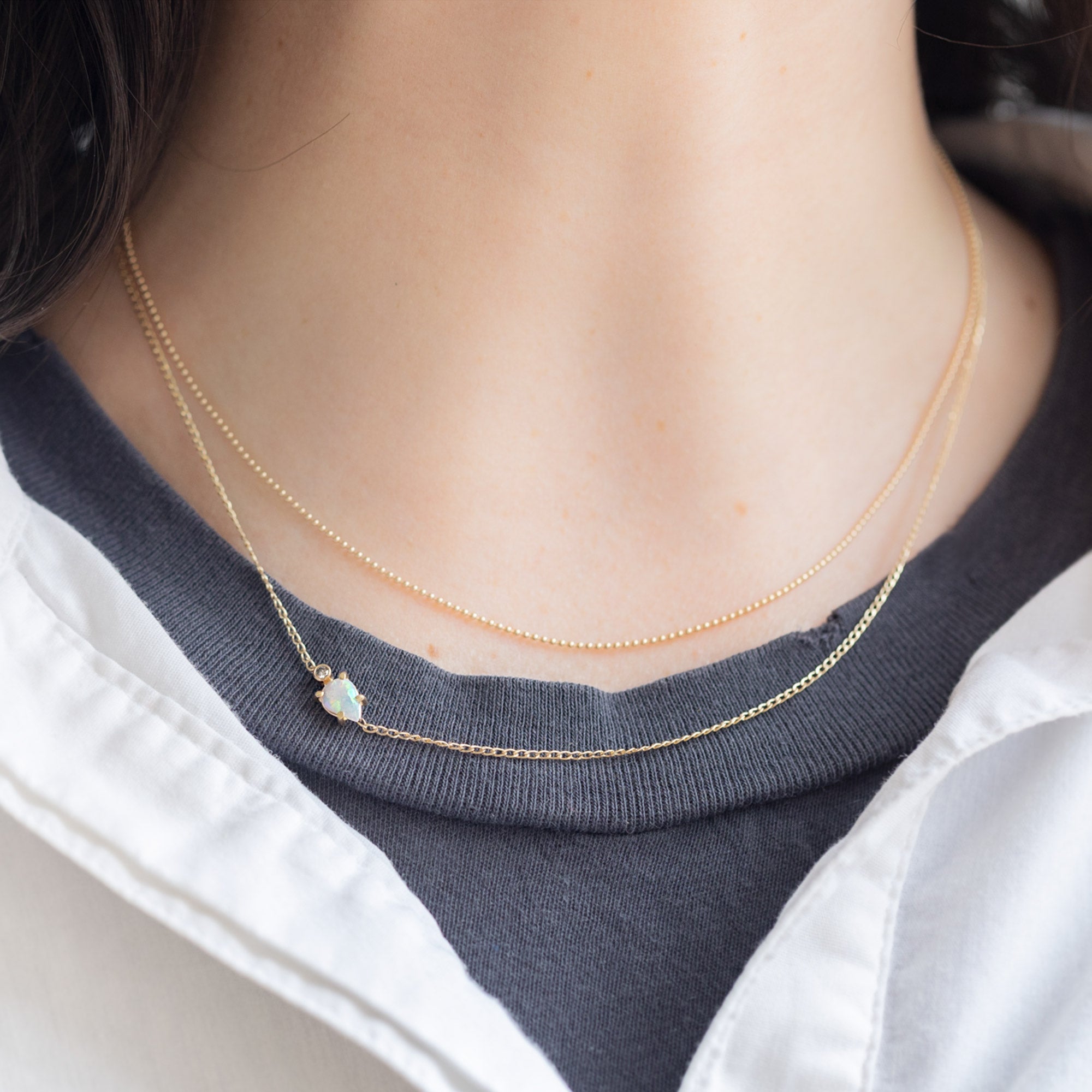 Alexis Russell Necklaces The Asymmetrical Opal + Diamond Necklace | Yellow Gold