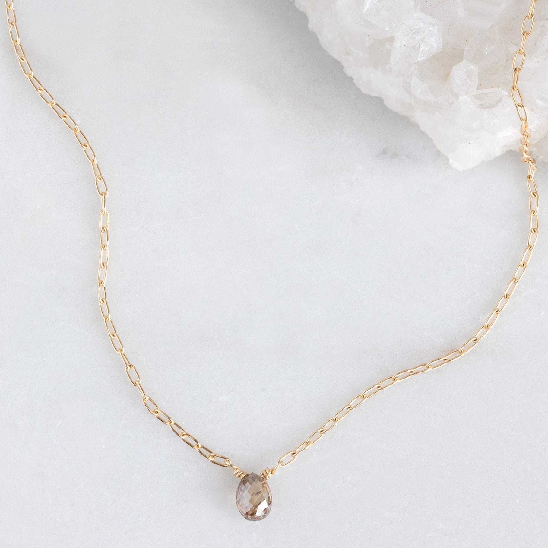 Alexis Russell Necklaces The Simple Champagne Diamond Briolette Necklace | Yellow Gold Filled