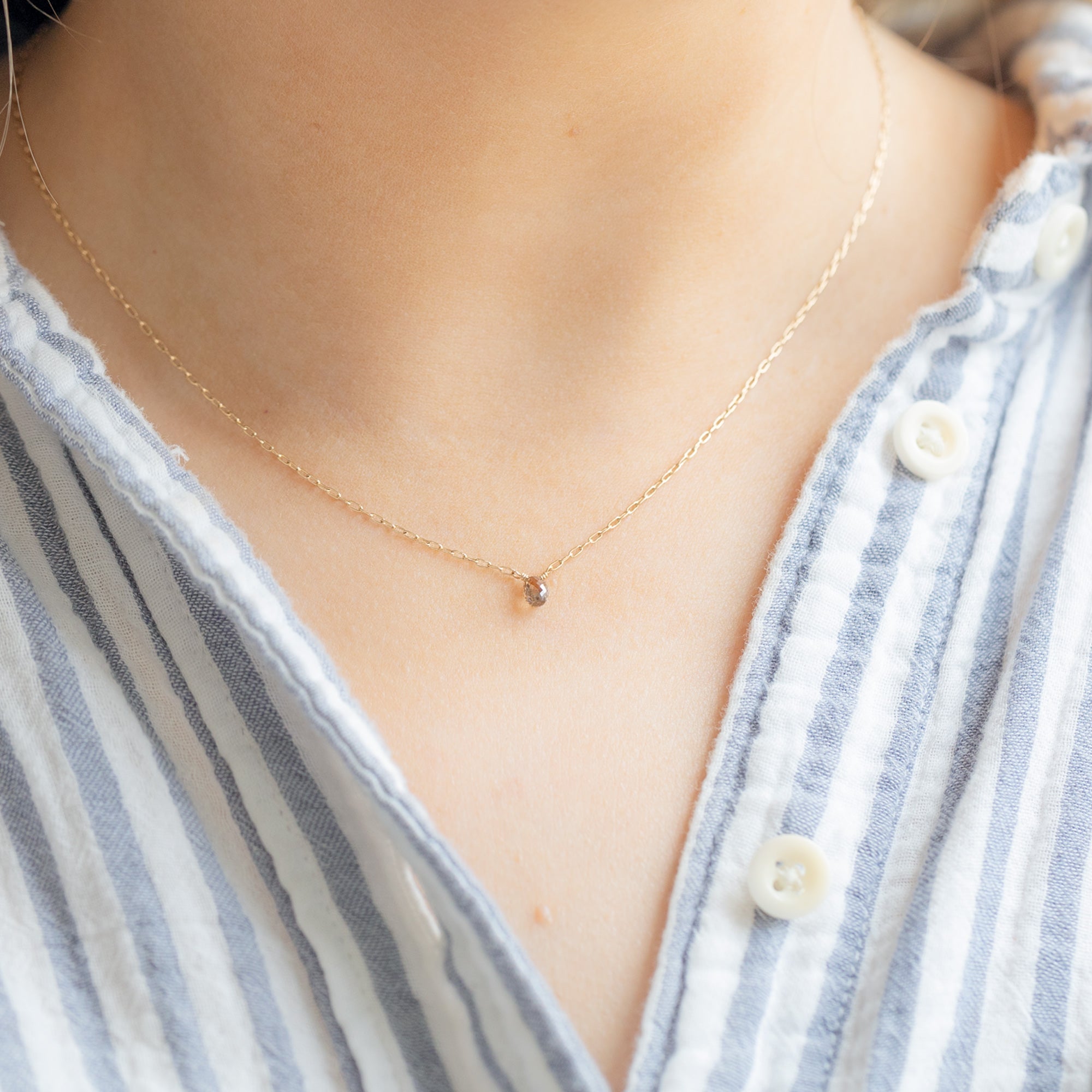 Alexis Russell Necklaces The Simple Champagne Diamond Briolette Necklace | Yellow Gold Filled