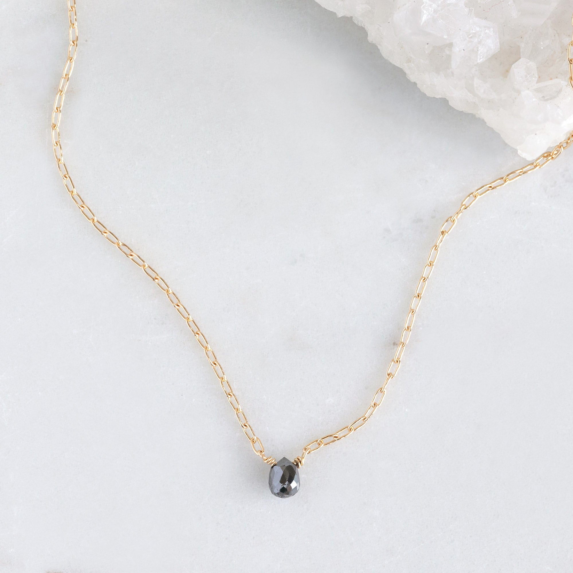 Alexis Russell Necklaces The Simple Black Diamond Briolette Necklace | Yellow Gold Filled