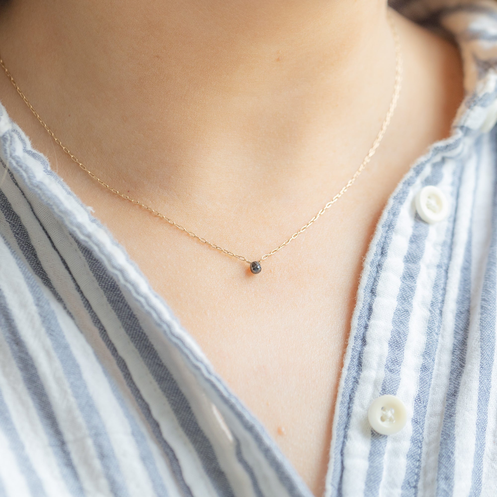 Alexis Russell Necklaces The Simple Black Diamond Briolette Necklace | Yellow Gold Filled
