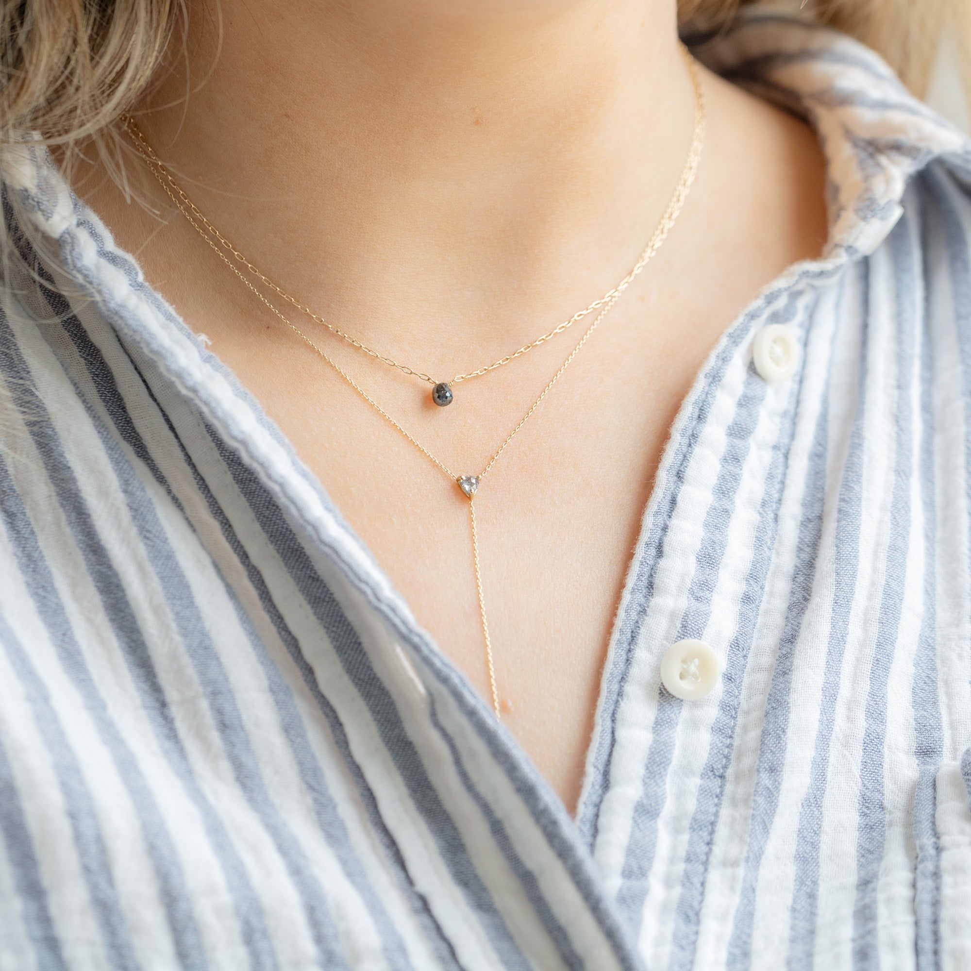 Alexis Russell Necklaces The Simple Black Diamond Briolette Necklace | Yellow Gold Filled
