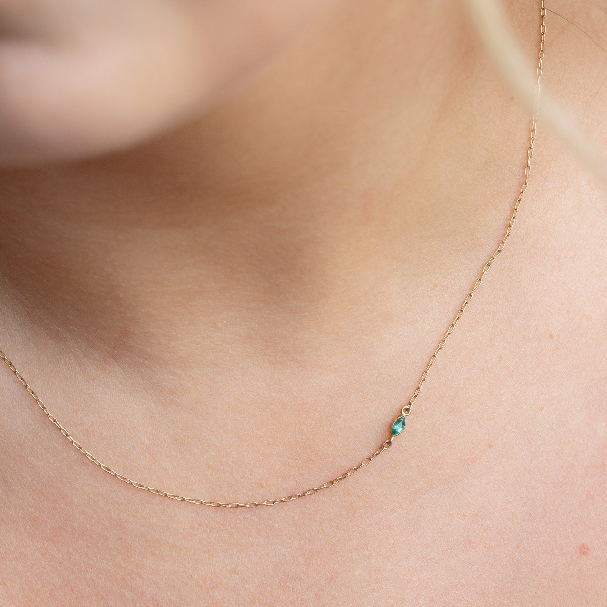 Alexis Russell Necklaces The Teensy Emerald Necklace | Yellow or Rose Gold