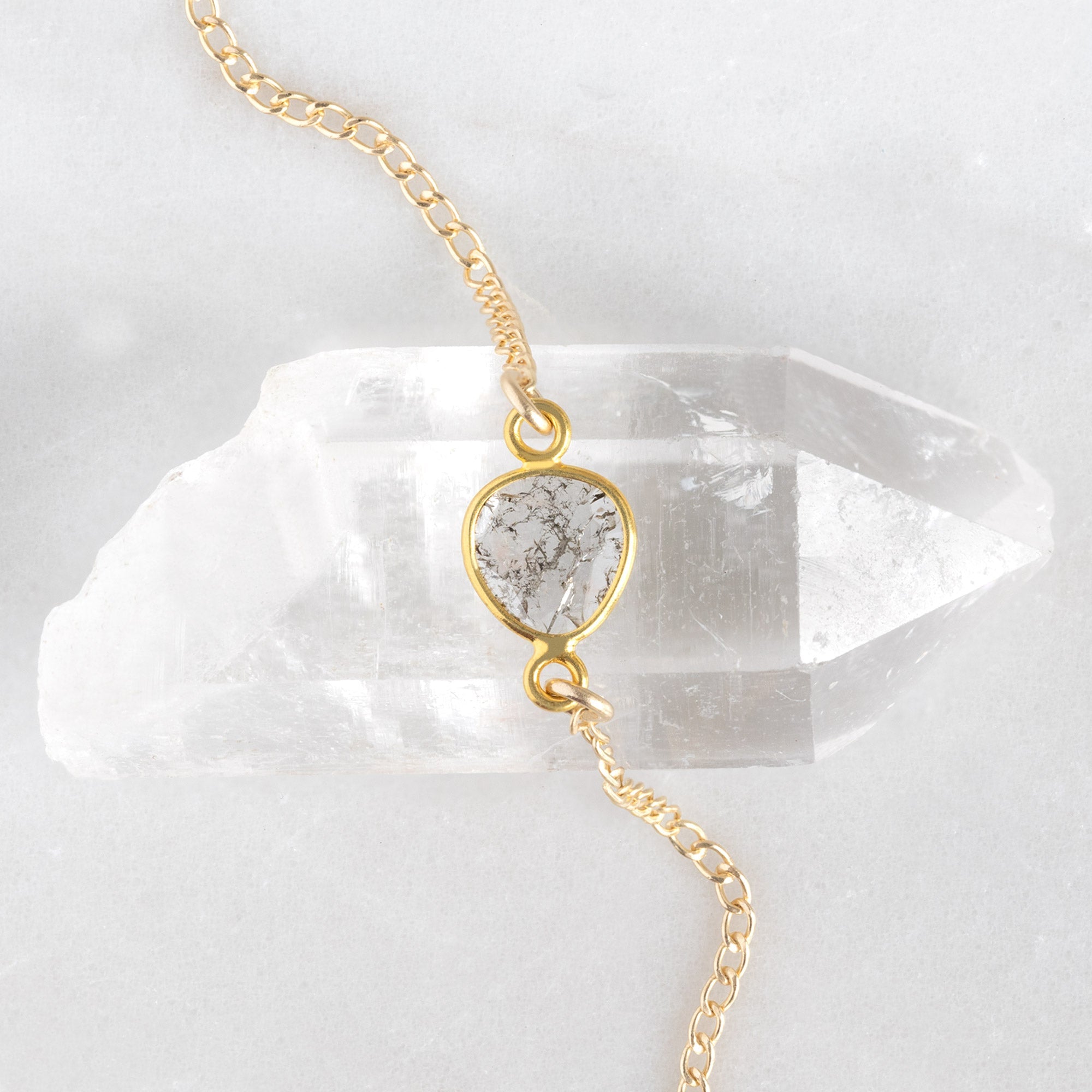 Alexis Russell Necklaces The Asymmetrical Salt and Pepper Diamond Slice Necklace | Yellow Gold
