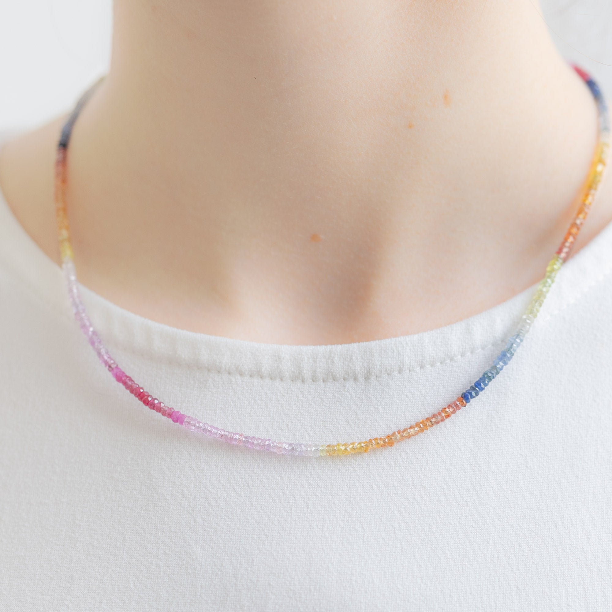 Alexis Russell Necklaces The Rainbow Sapphire Beaded Necklace | Yellow Gold