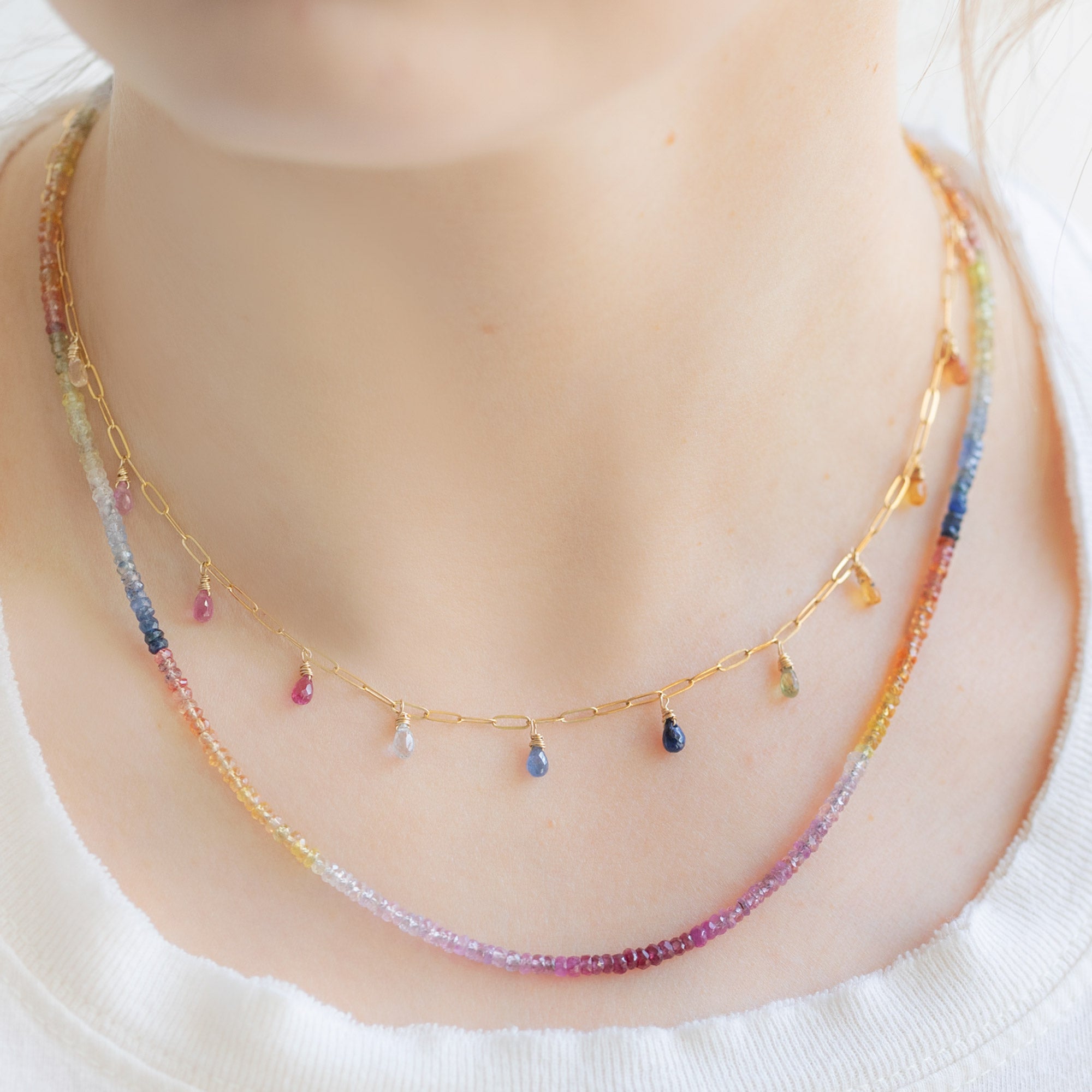 Alexis Russell Necklaces The Rainbow Sapphire Beaded Necklace | Yellow Gold