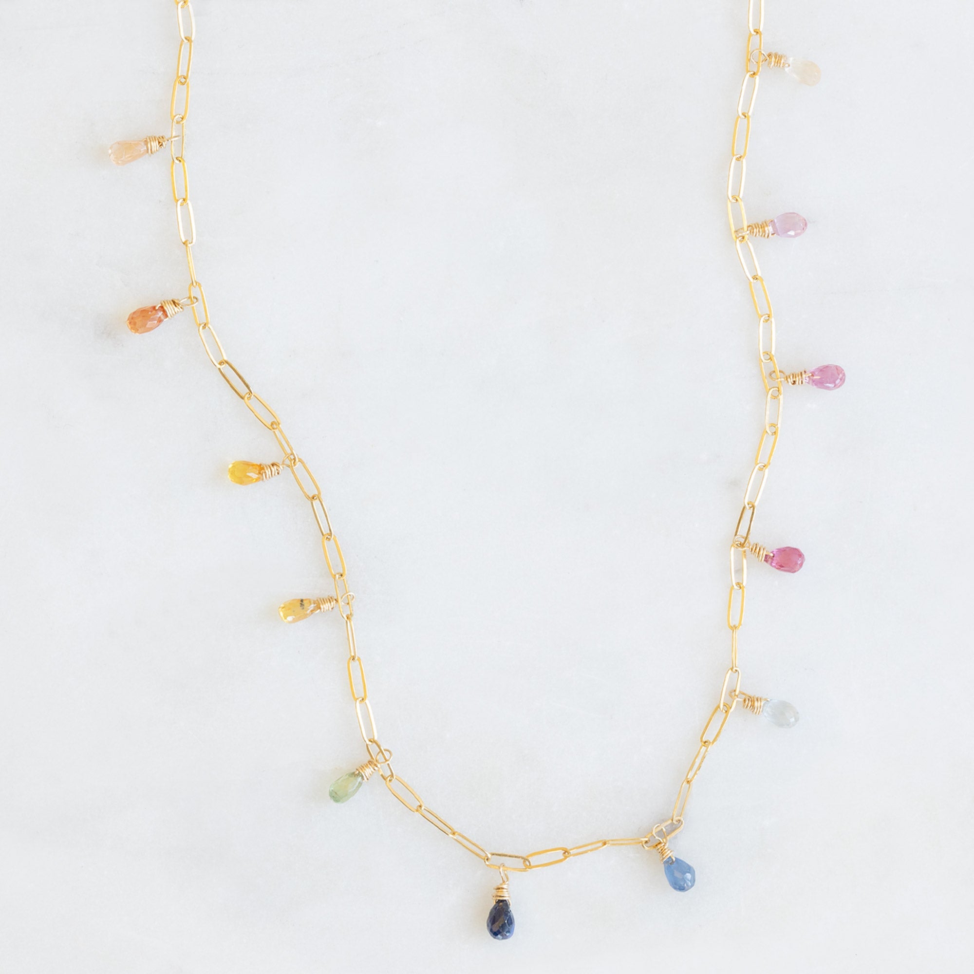 Alexis Russell Necklaces The Rainbow Sapphire Briolette Necklace | Yellow Gold