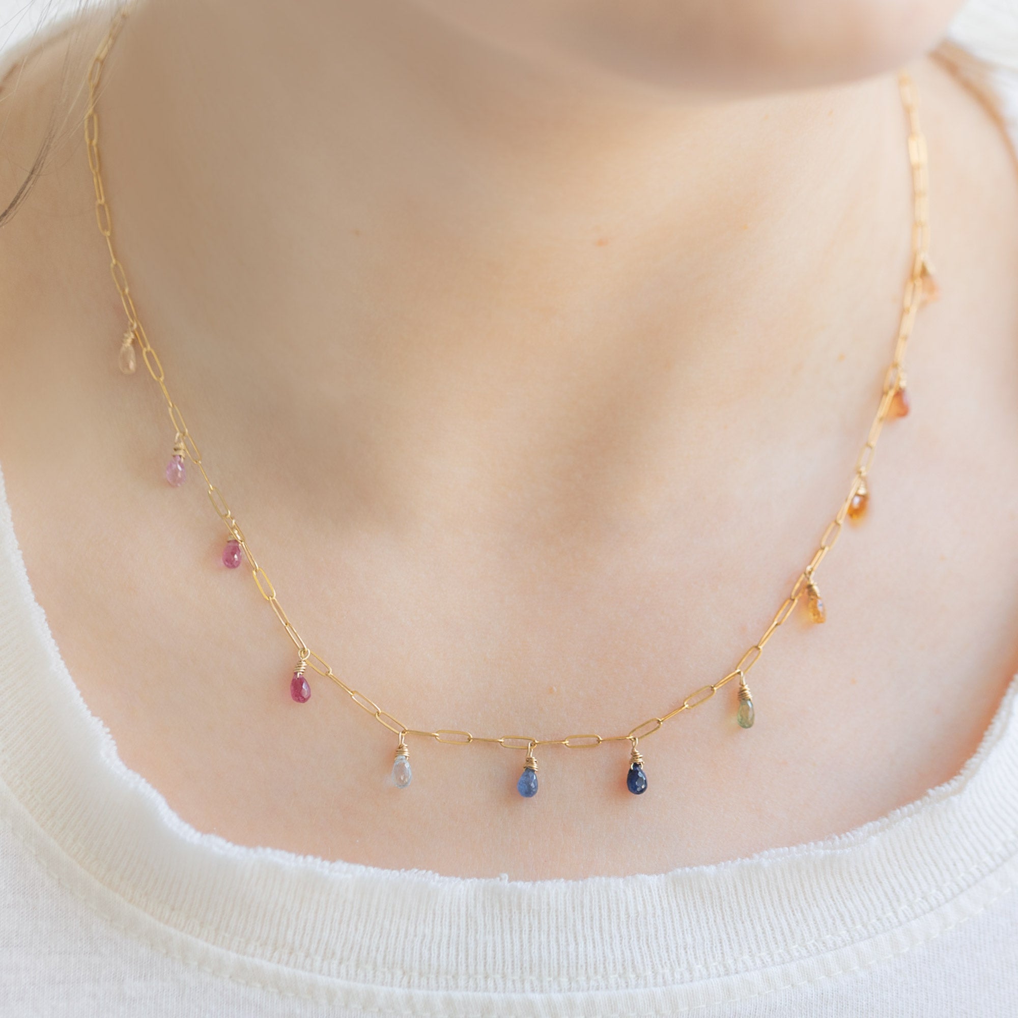 Alexis Russell Necklaces The Rainbow Sapphire Briolette Necklace | Yellow Gold
