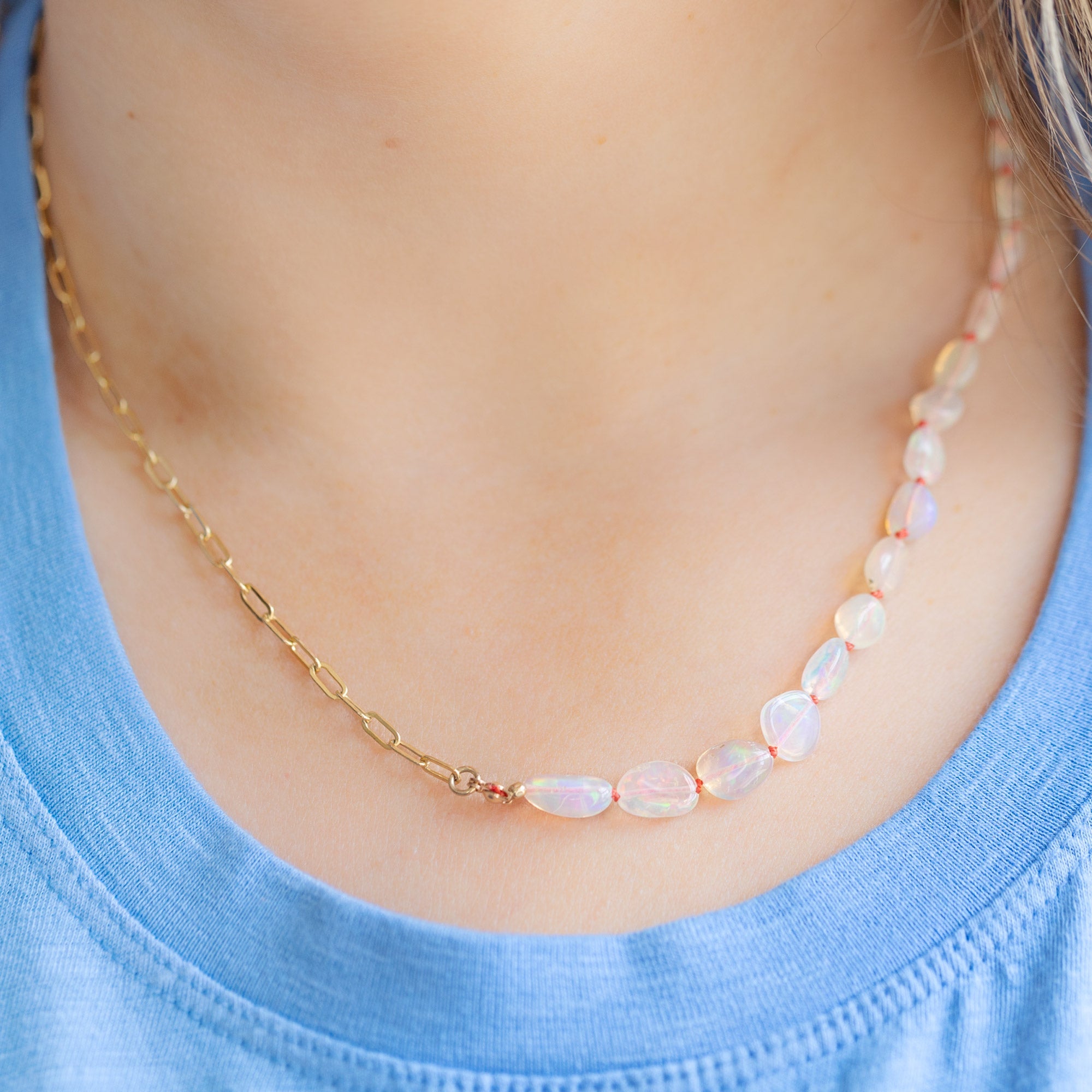 Alexis Russell Necklaces The Knotted Opal Necklace | Yellow Gold