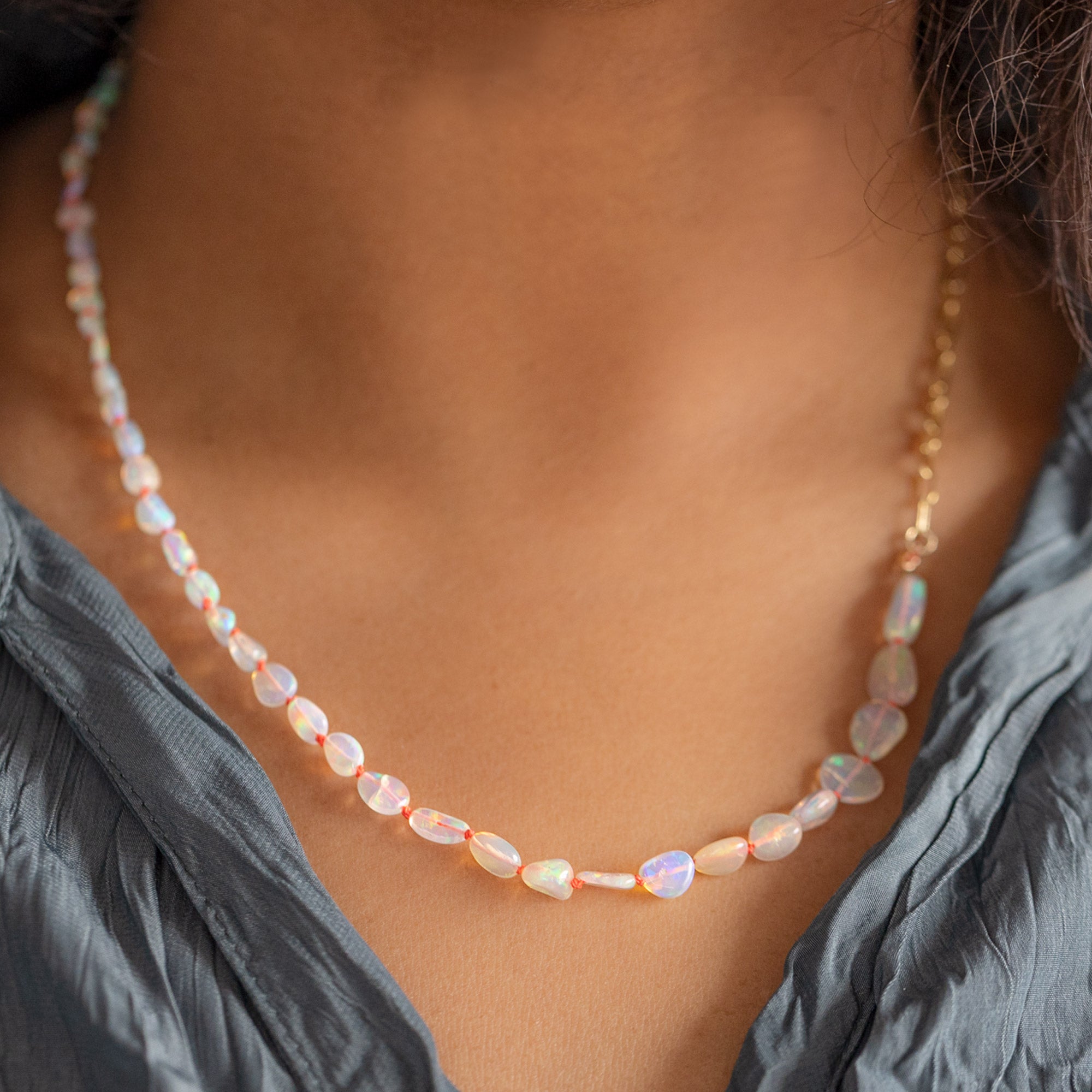 Alexis Russell Necklaces The Knotted Opal Necklace | Yellow Gold