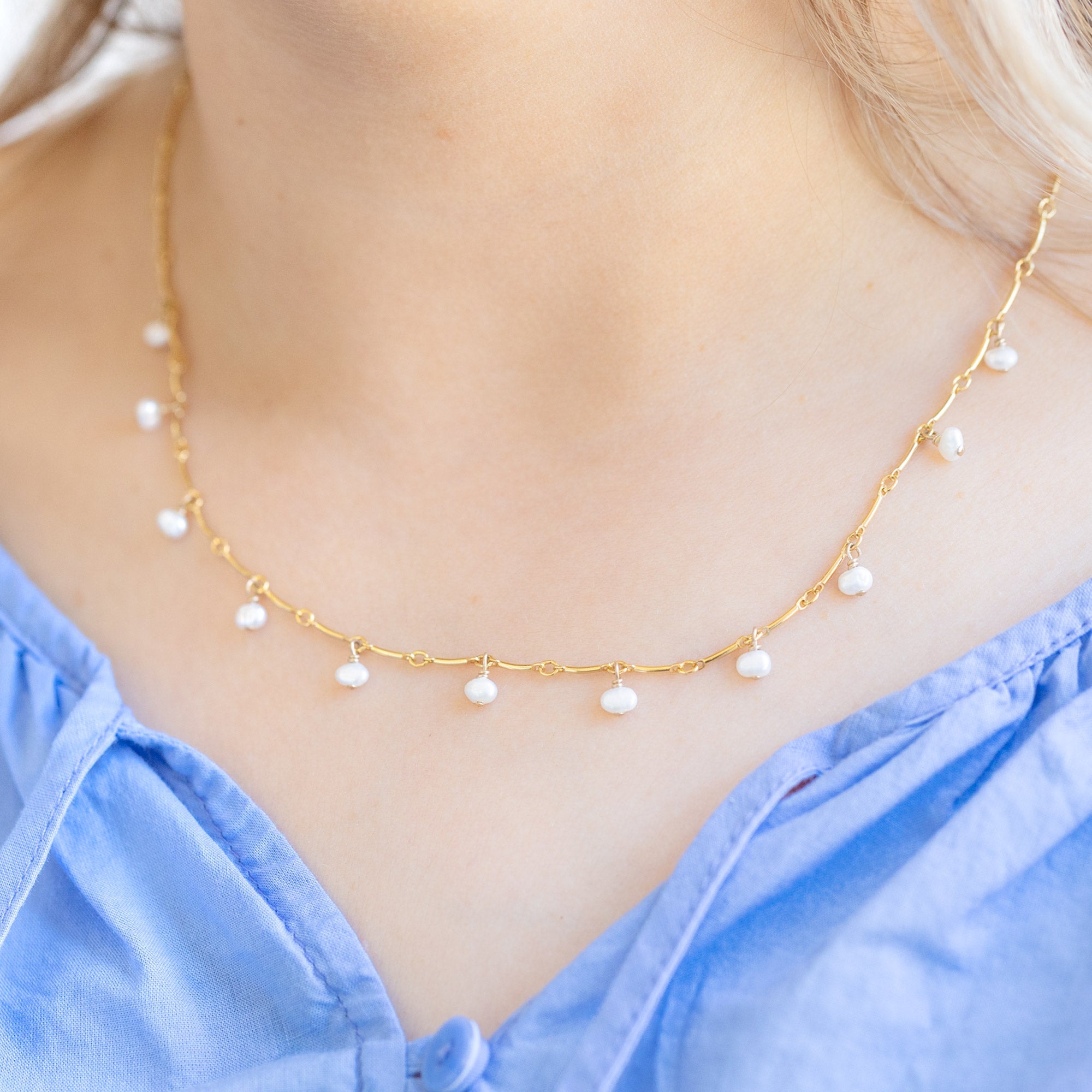 Alexis Russell Necklaces The Pearl Party Station Necklace | Yellow Gold