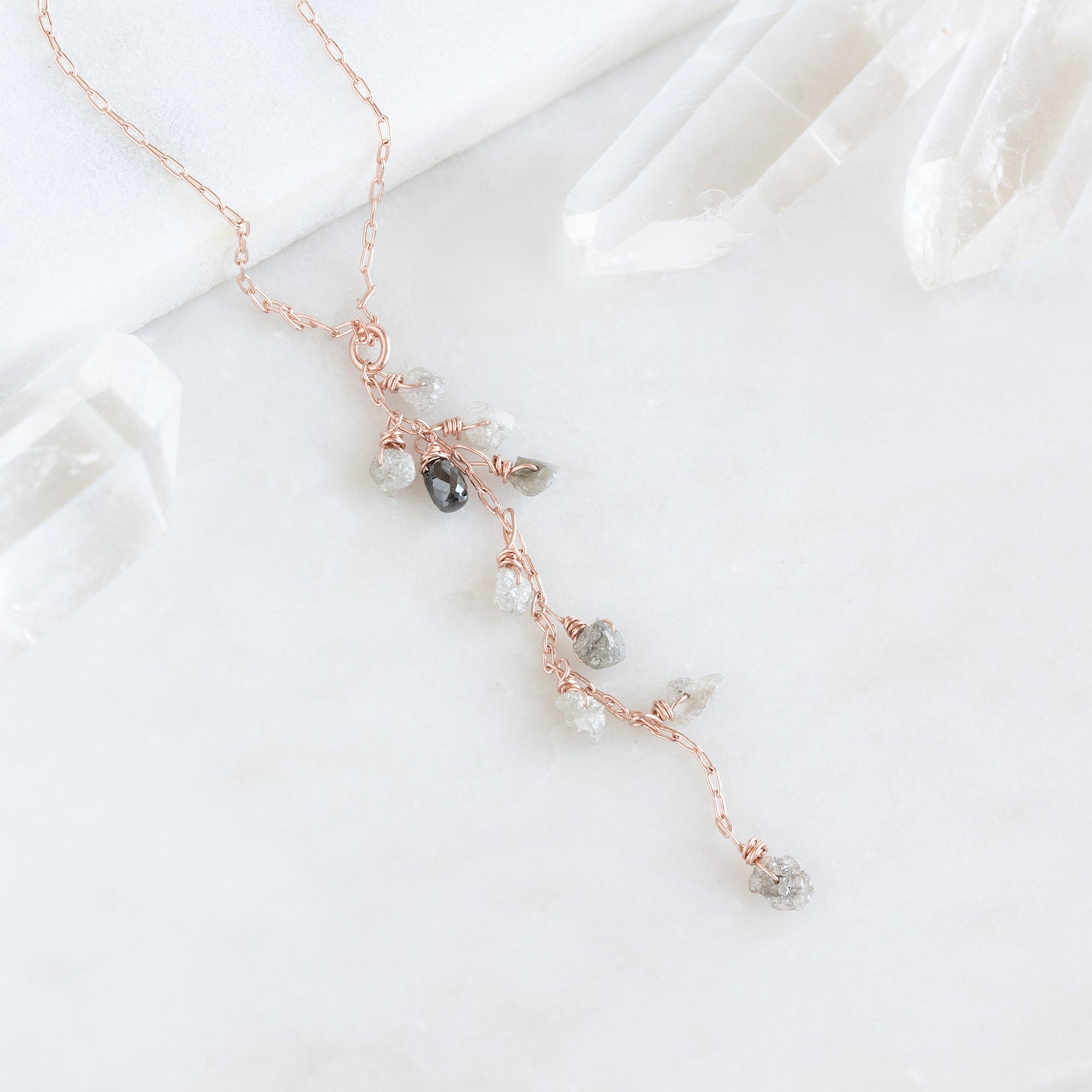 Alexis Russell Necklaces The Rough Grey Diamond Cascade Necklace | Yellow, Rose or Sterling Silver