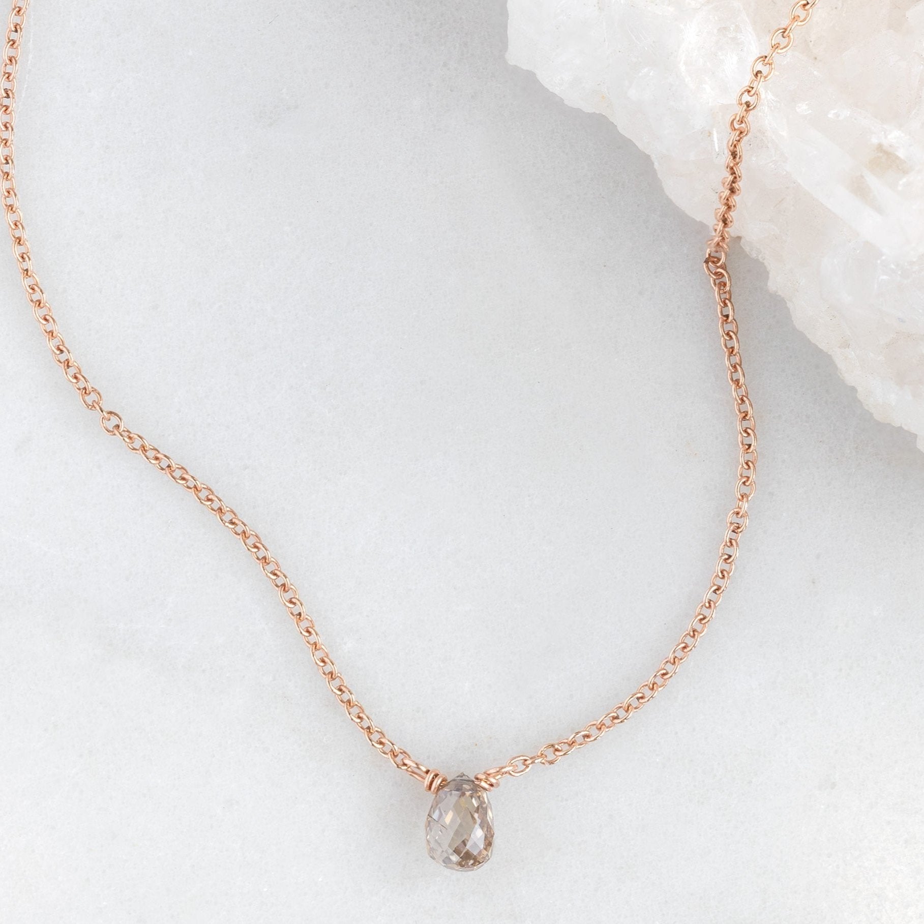 Alexis Russell Necklaces The Simple Champagne Diamond Briolette Necklace | Yellow or Rose Gold
