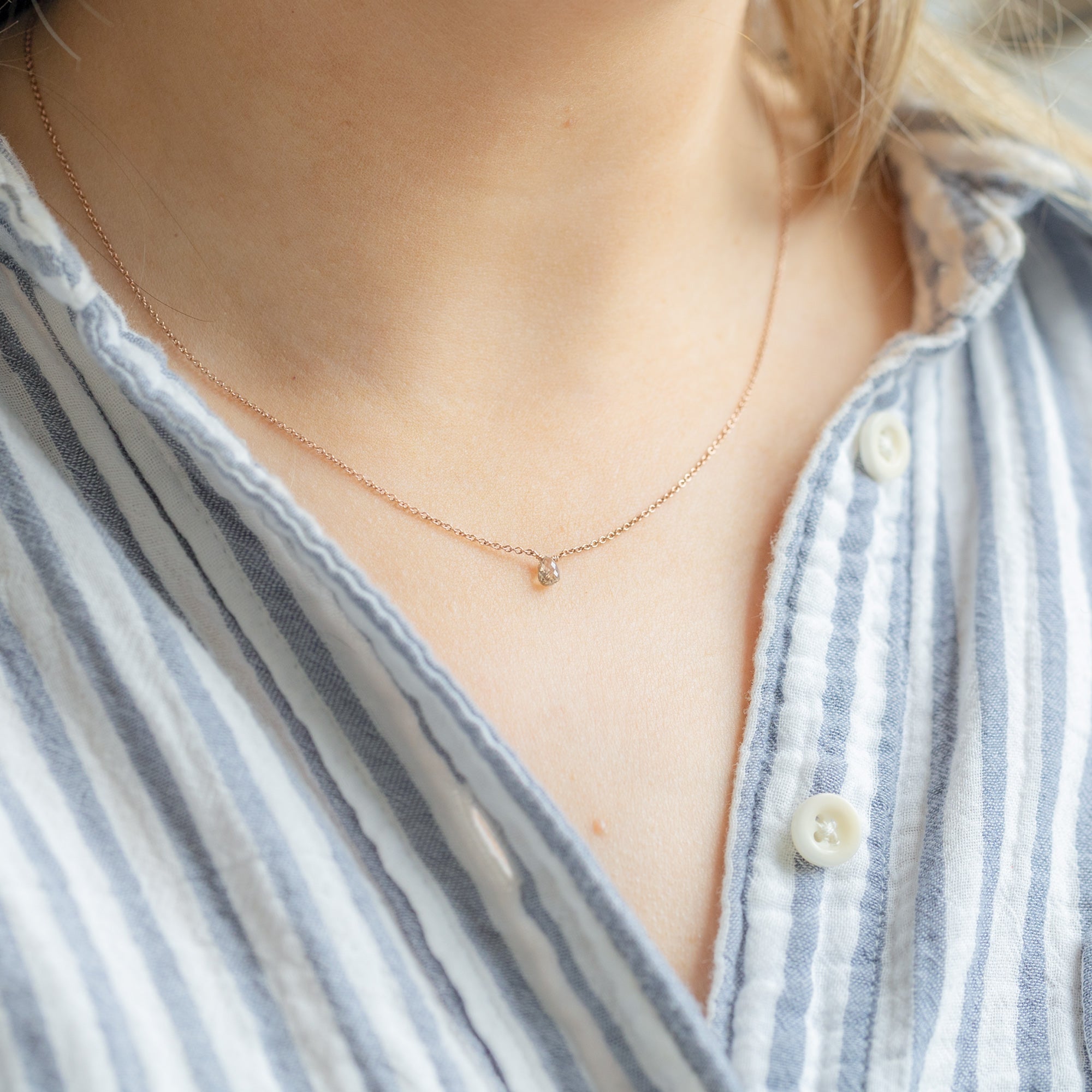 Alexis Russell Necklaces The Simple Champagne Diamond Briolette Necklace | Yellow or Rose Gold