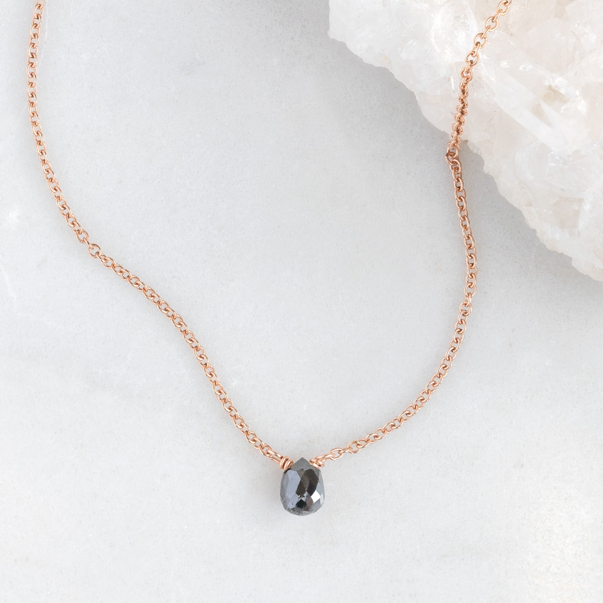 Alexis Russell Necklaces The Simple Black Diamond Briolette Necklace | Yellow or Rose Gold