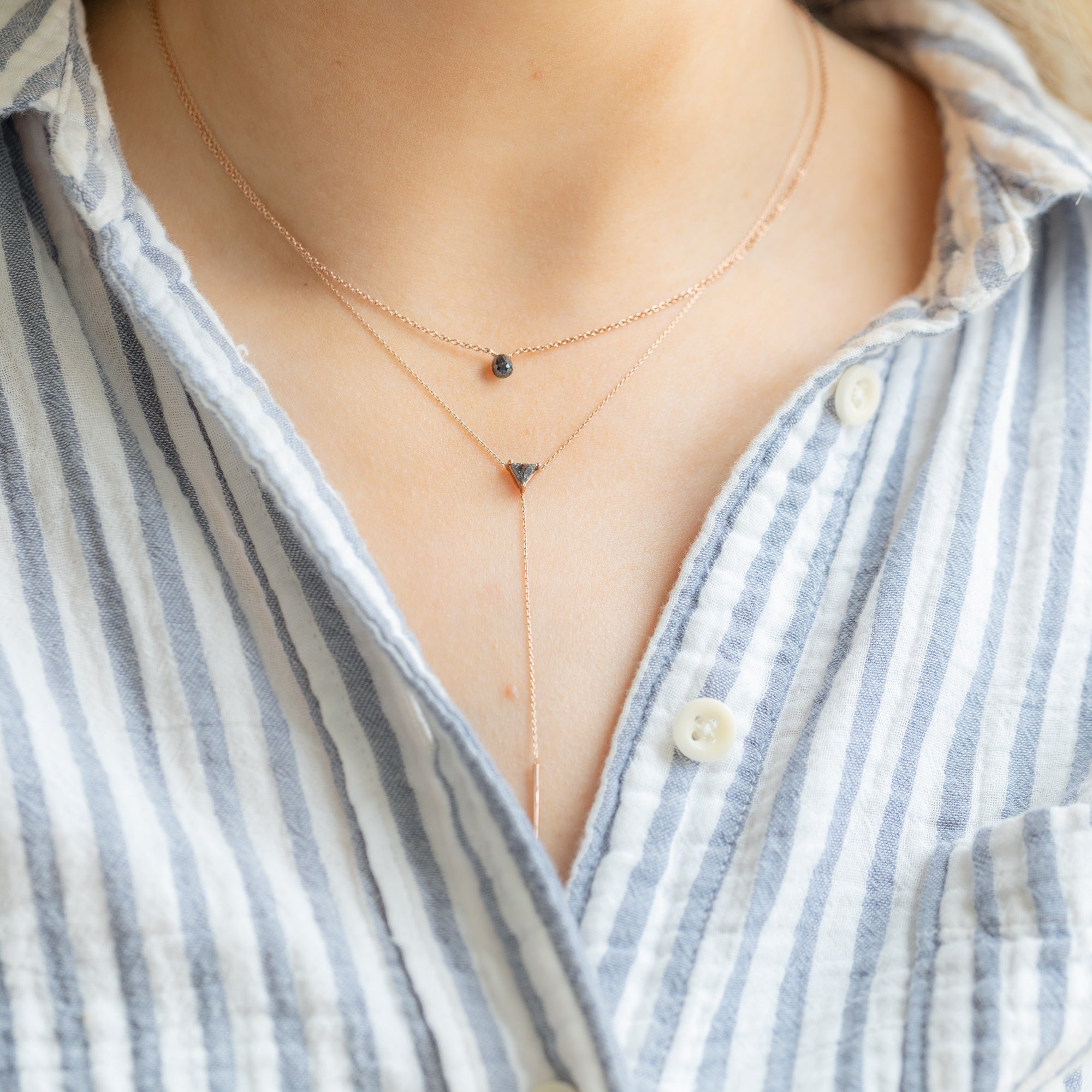 Alexis Russell Necklaces The Simple Black Diamond Briolette Necklace | Yellow or Rose Gold