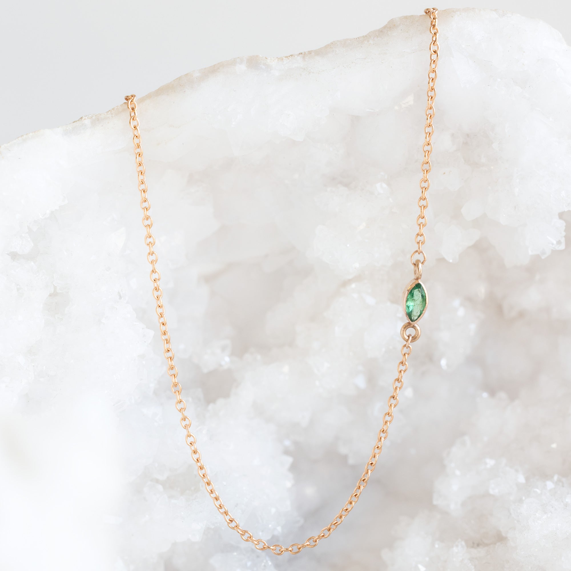 Alexis Russell Necklaces The Teensy Emerald Necklace | Yellow or Rose Gold